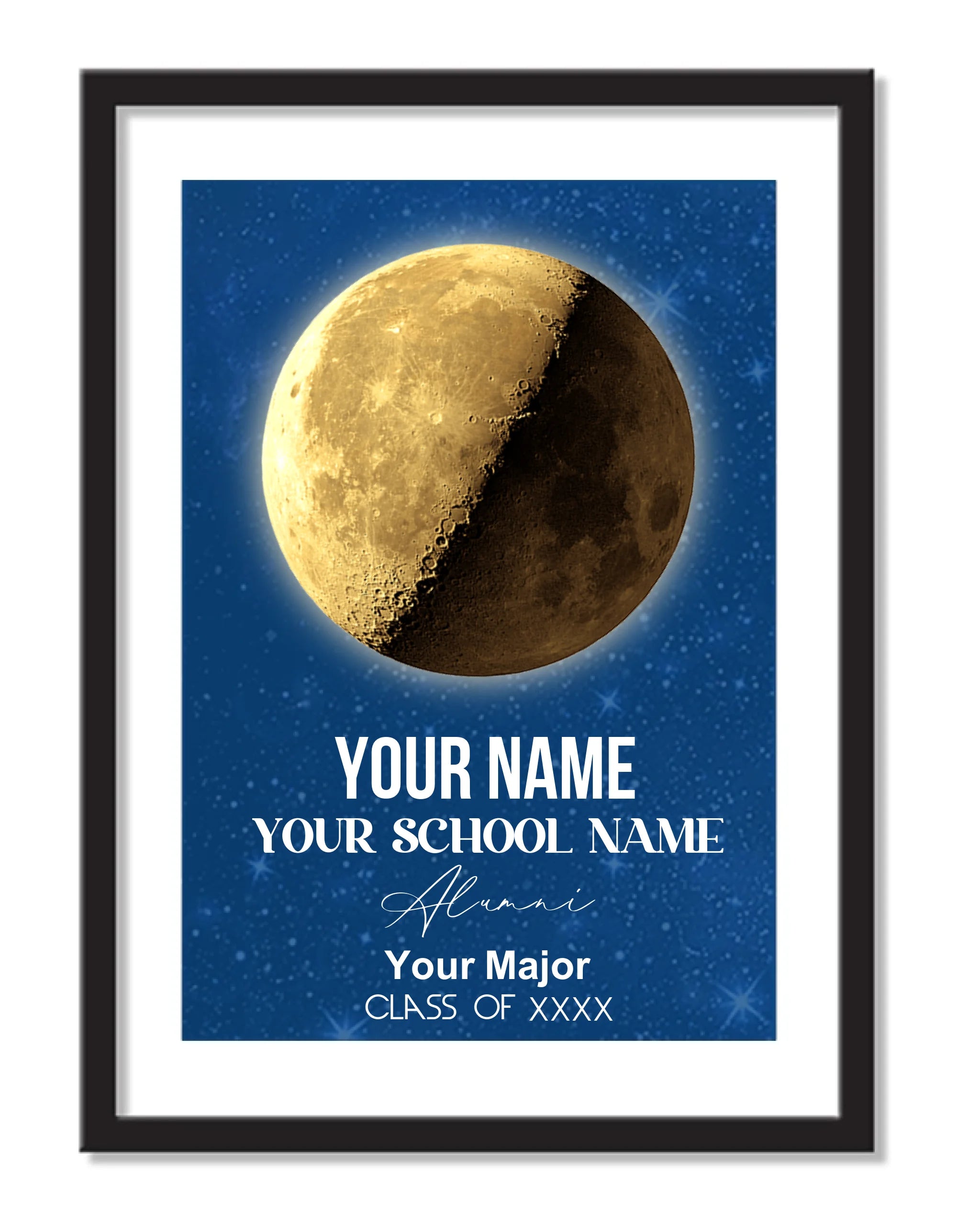 Personalized School name Moon phase poster - Change moon color