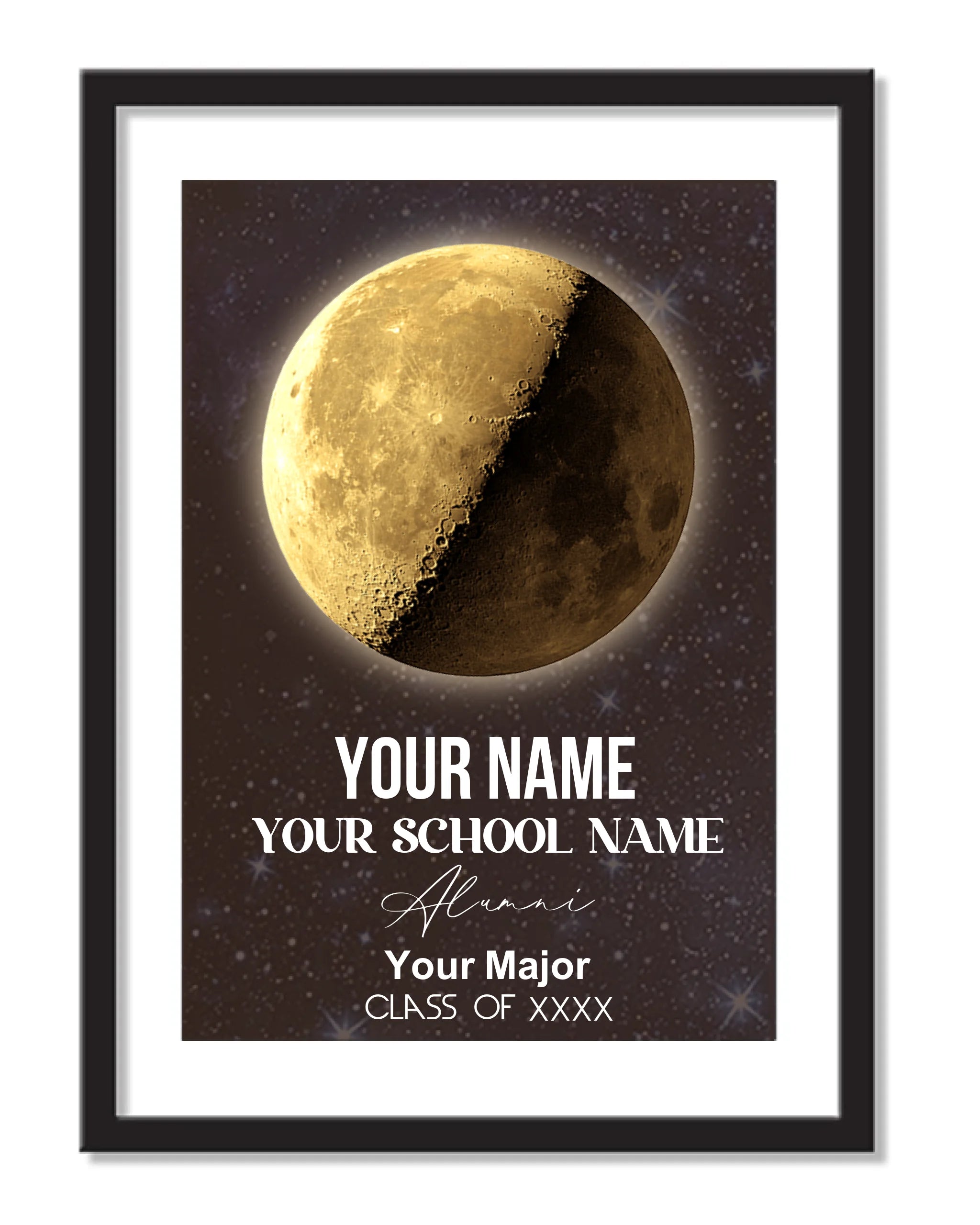Personalized School name Moon phase poster - Change moon color