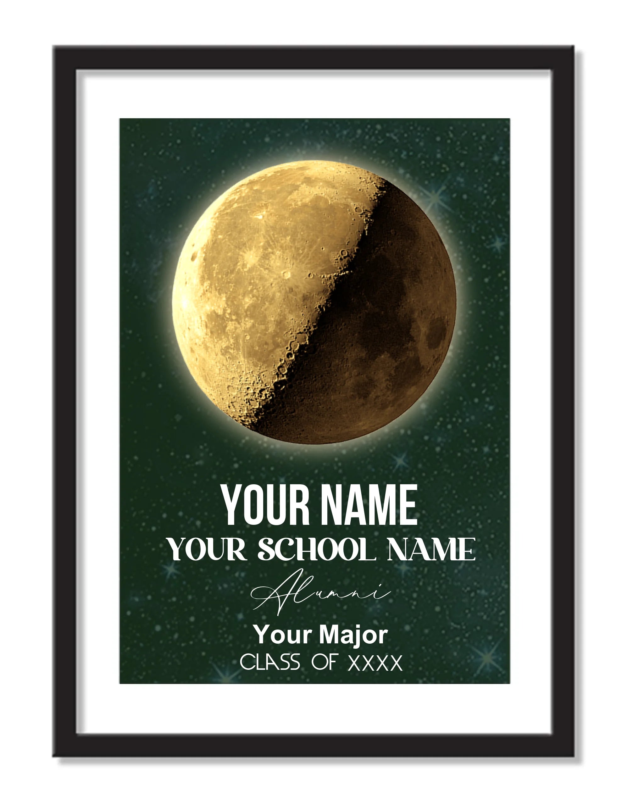 Personalized School name Moon phase poster - Change moon color