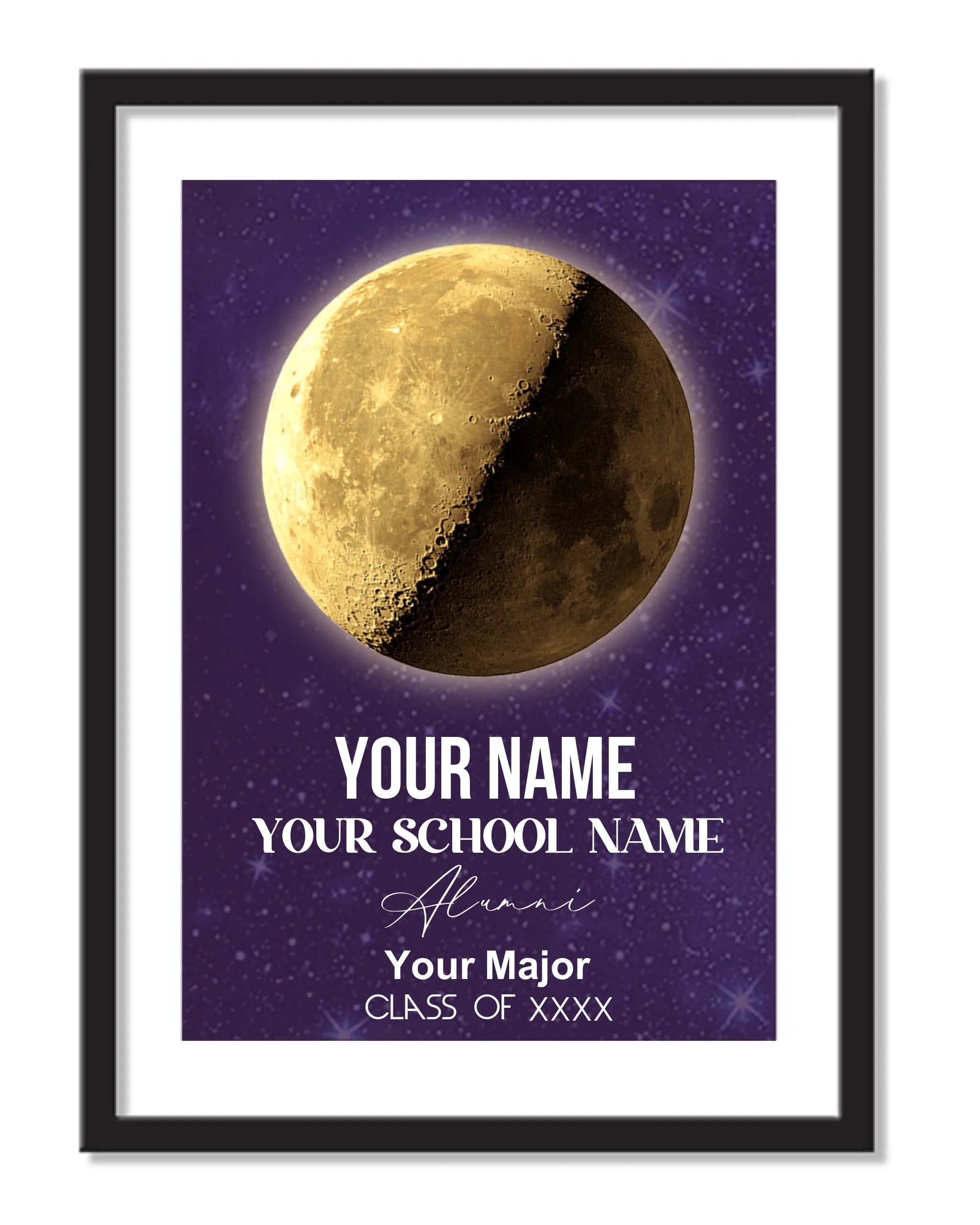 Personalized School name Moon phase poster - Change moon color
