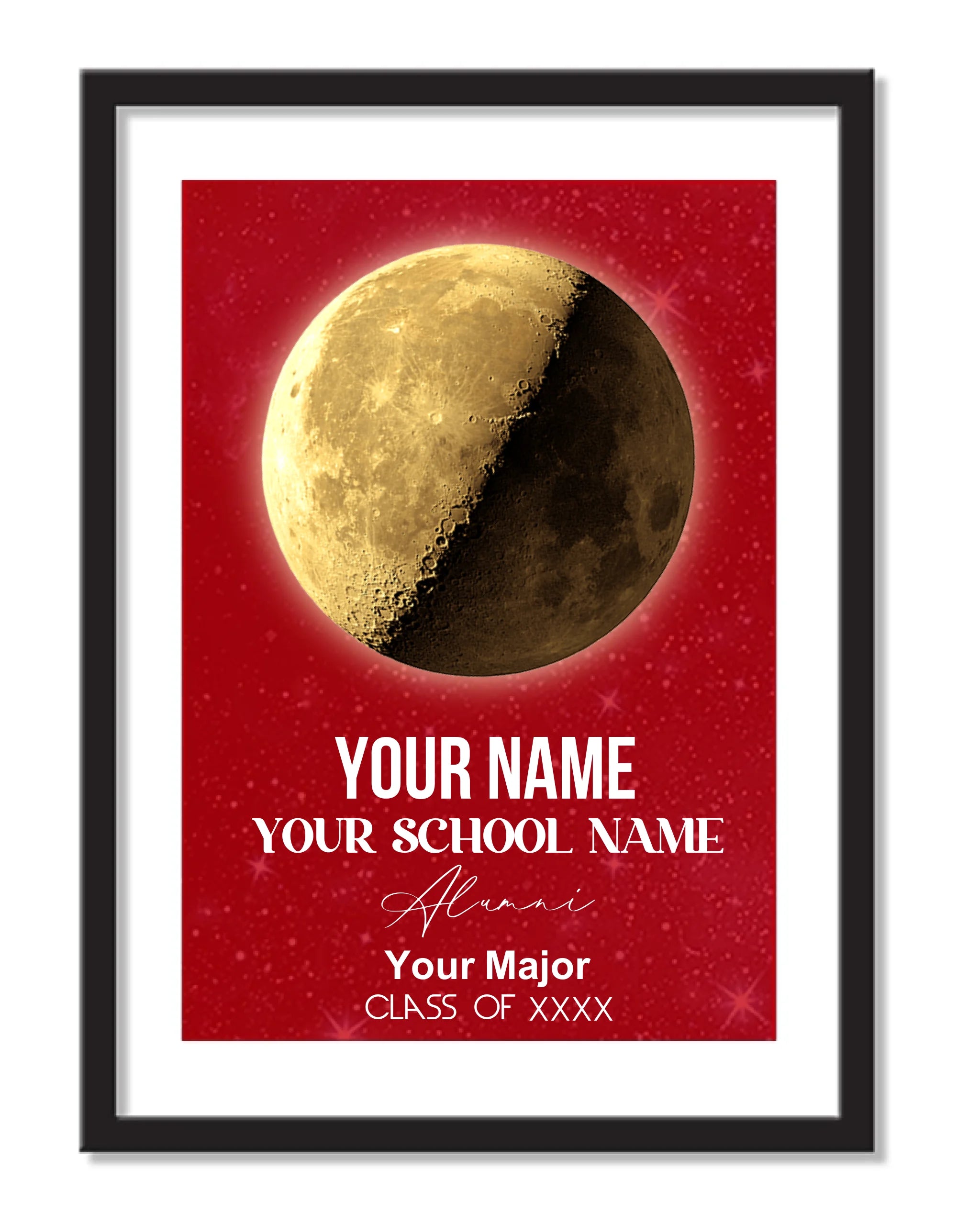 Personalized School name Moon phase poster - Change moon color