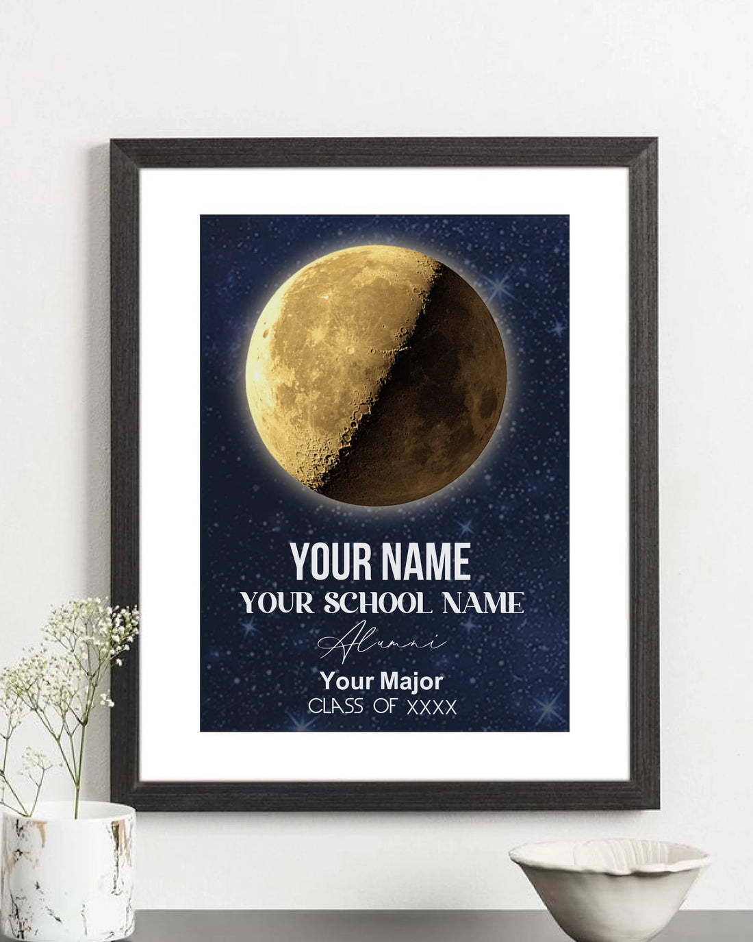 Personalized School name Moon phase poster - Change moon color