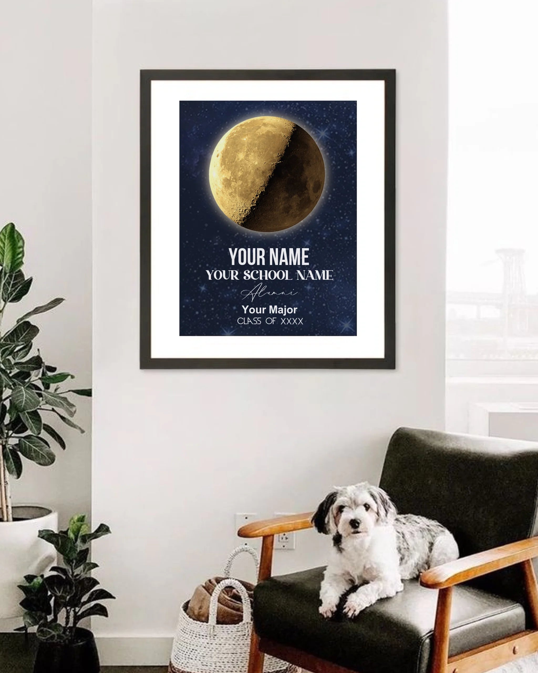 Personalized School name Moon phase poster - Change moon color