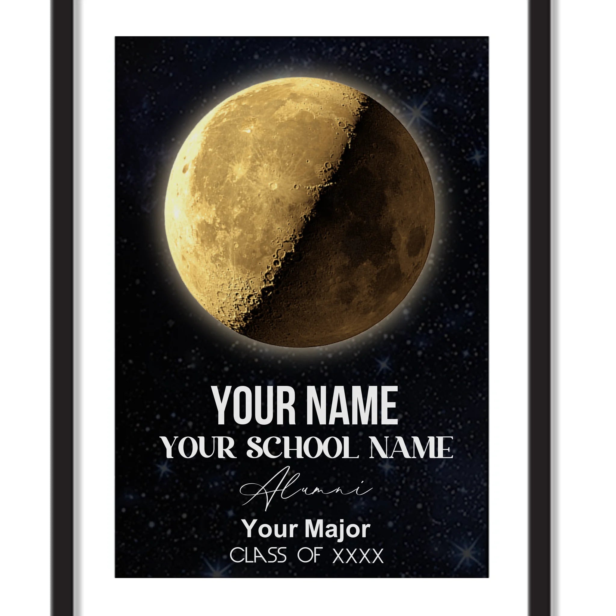 Personalized School name Moon phase poster - Change moon color