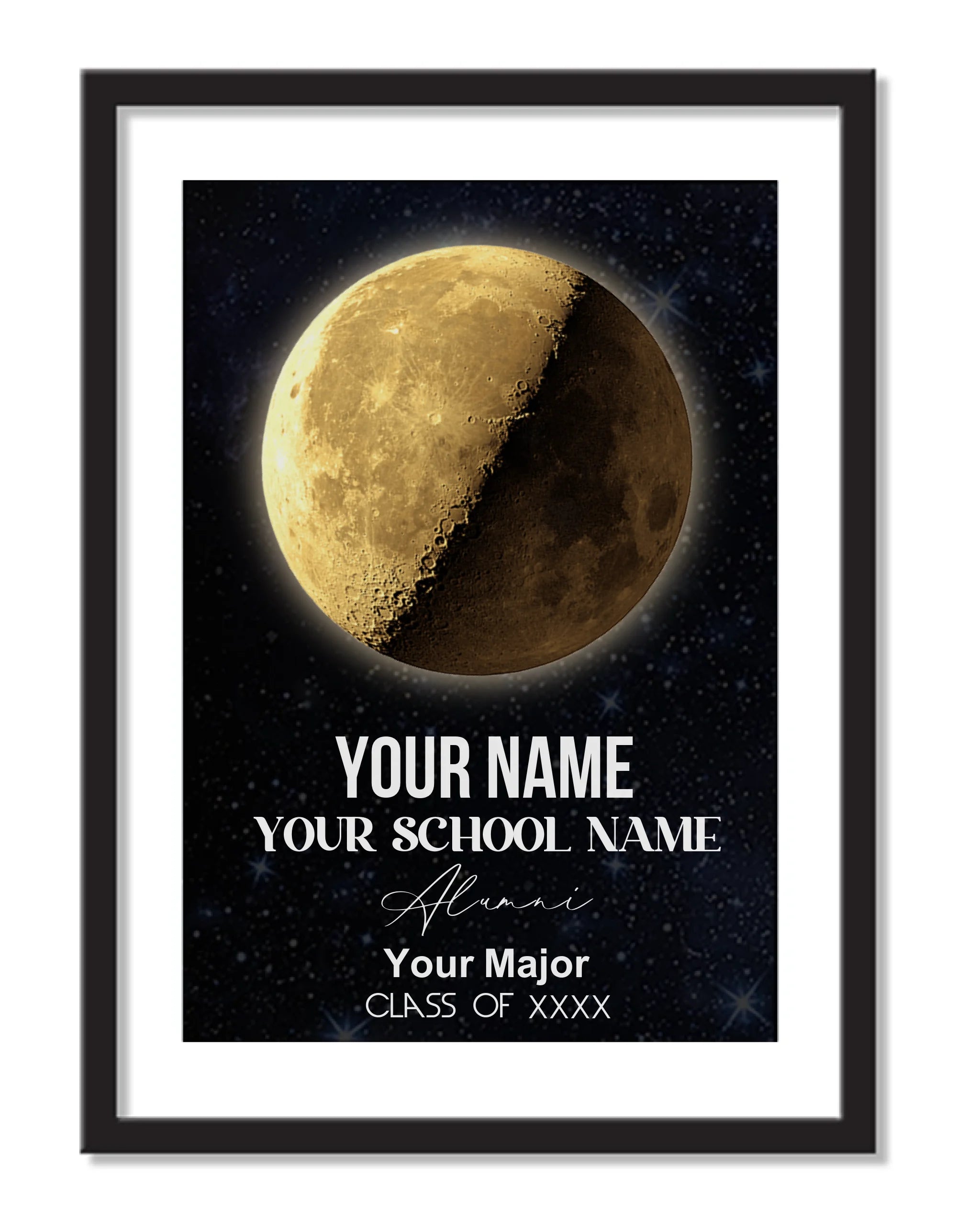 Personalized School name Moon phase poster - Change moon color