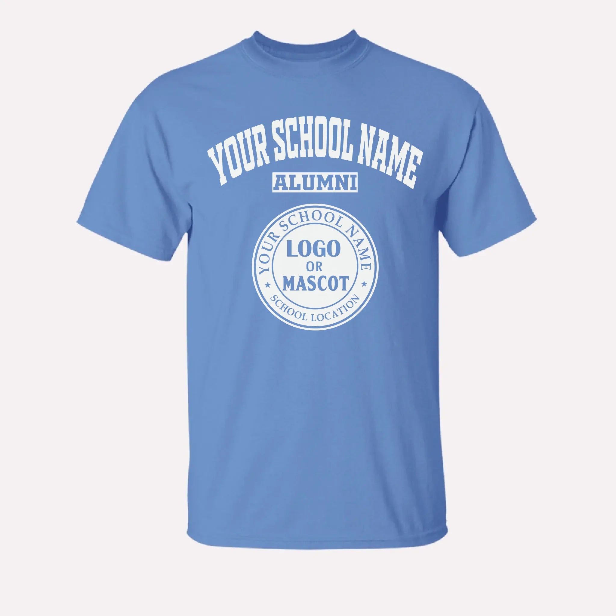 A red personalized alumni t-shirt, a great piece of school spirit wear for gameday or homecoming events.