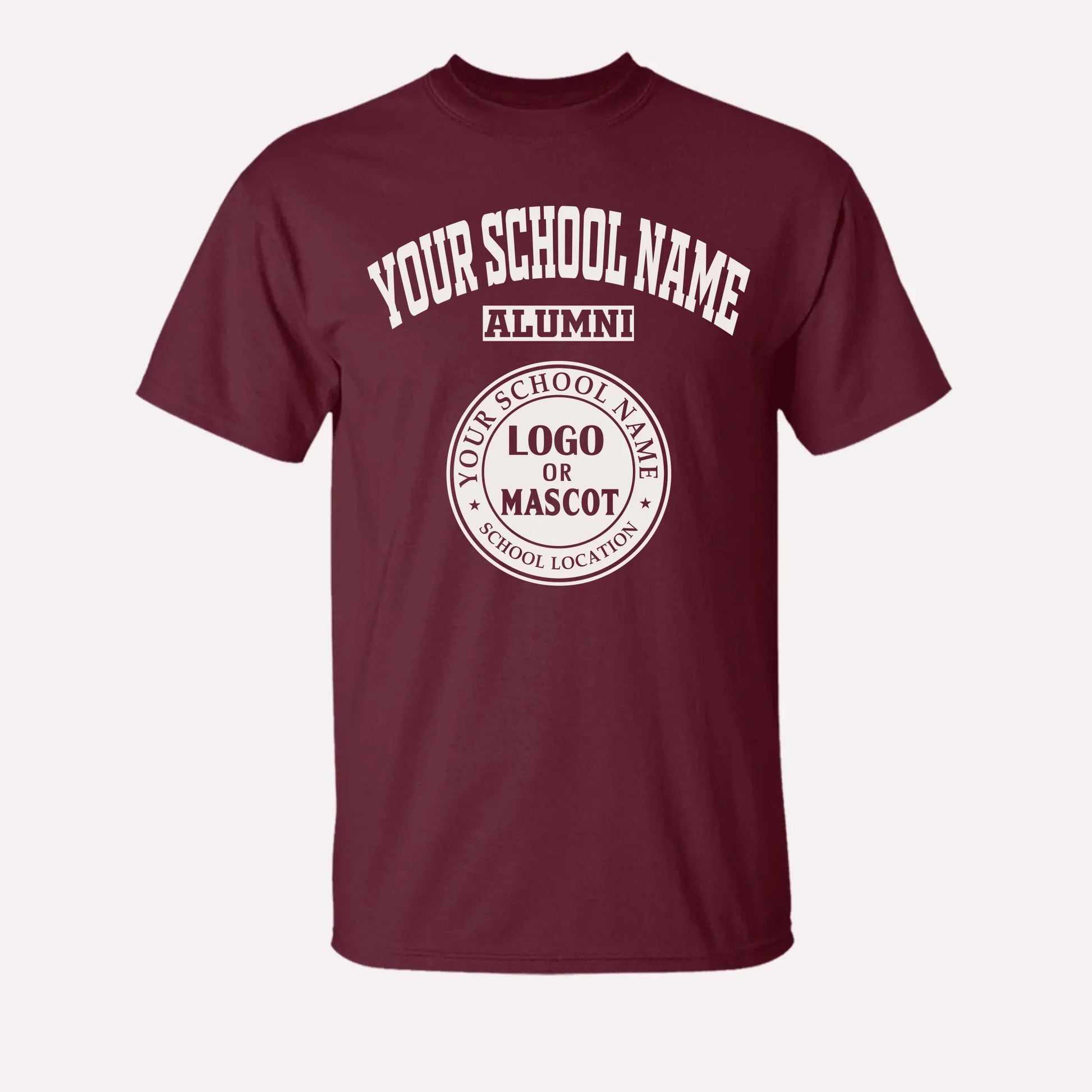 A red personalized alumni t-shirt, a great piece of school spirit wear for gameday or homecoming events.