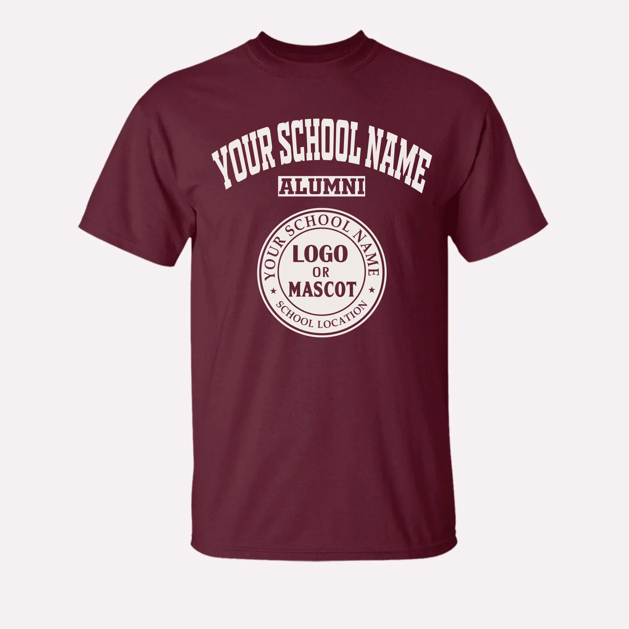 A red personalized alumni t-shirt, a great piece of school spirit wear for gameday or homecoming events.