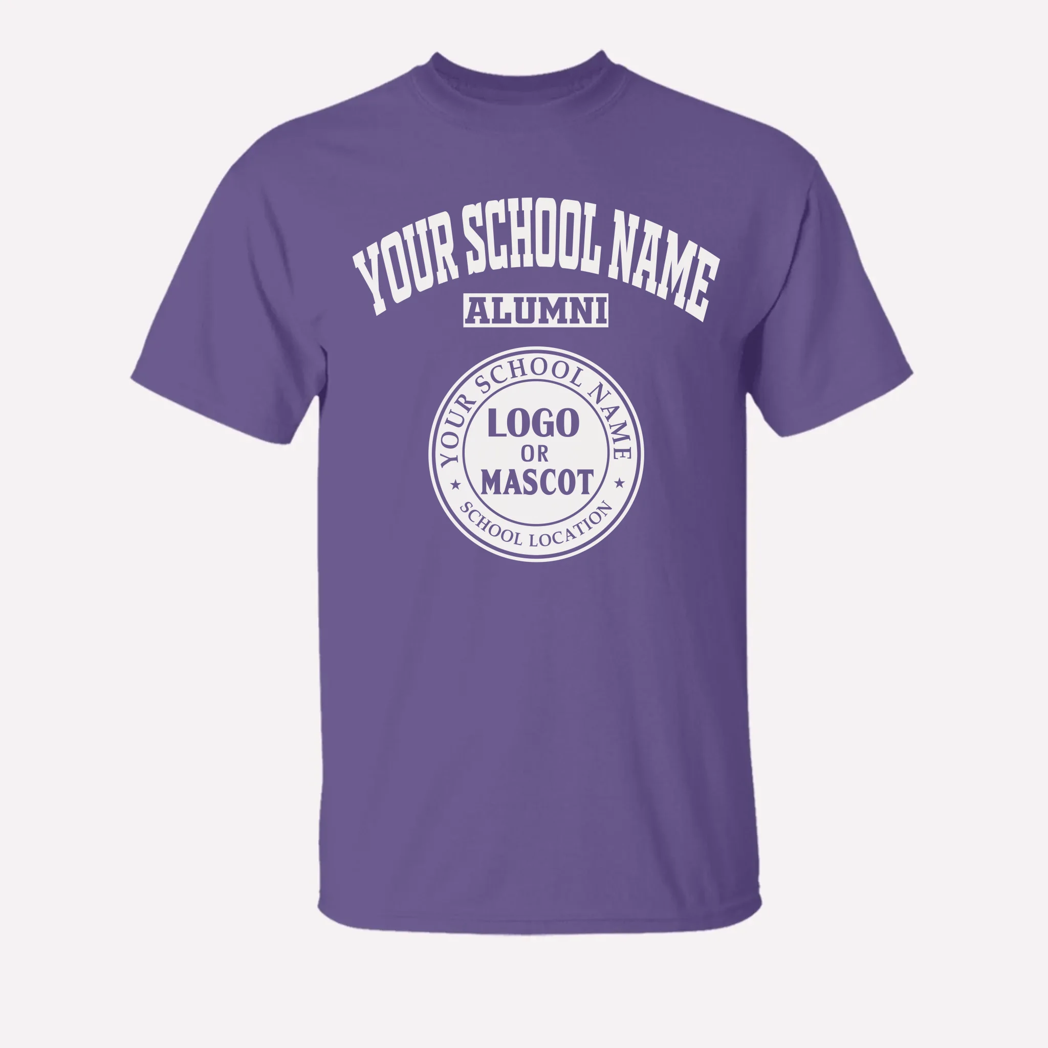 A red personalized alumni t-shirt, a great piece of school spirit wear for gameday or homecoming events.