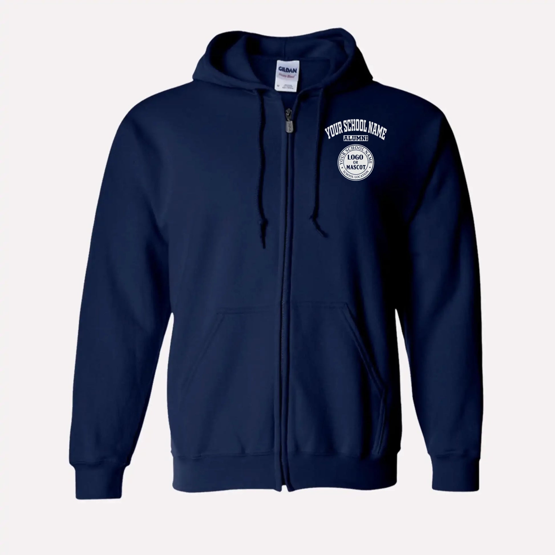 Personalized Alumni Zip Hoodie in Navy Blue - Custom college sweatshirt design by Almatershop