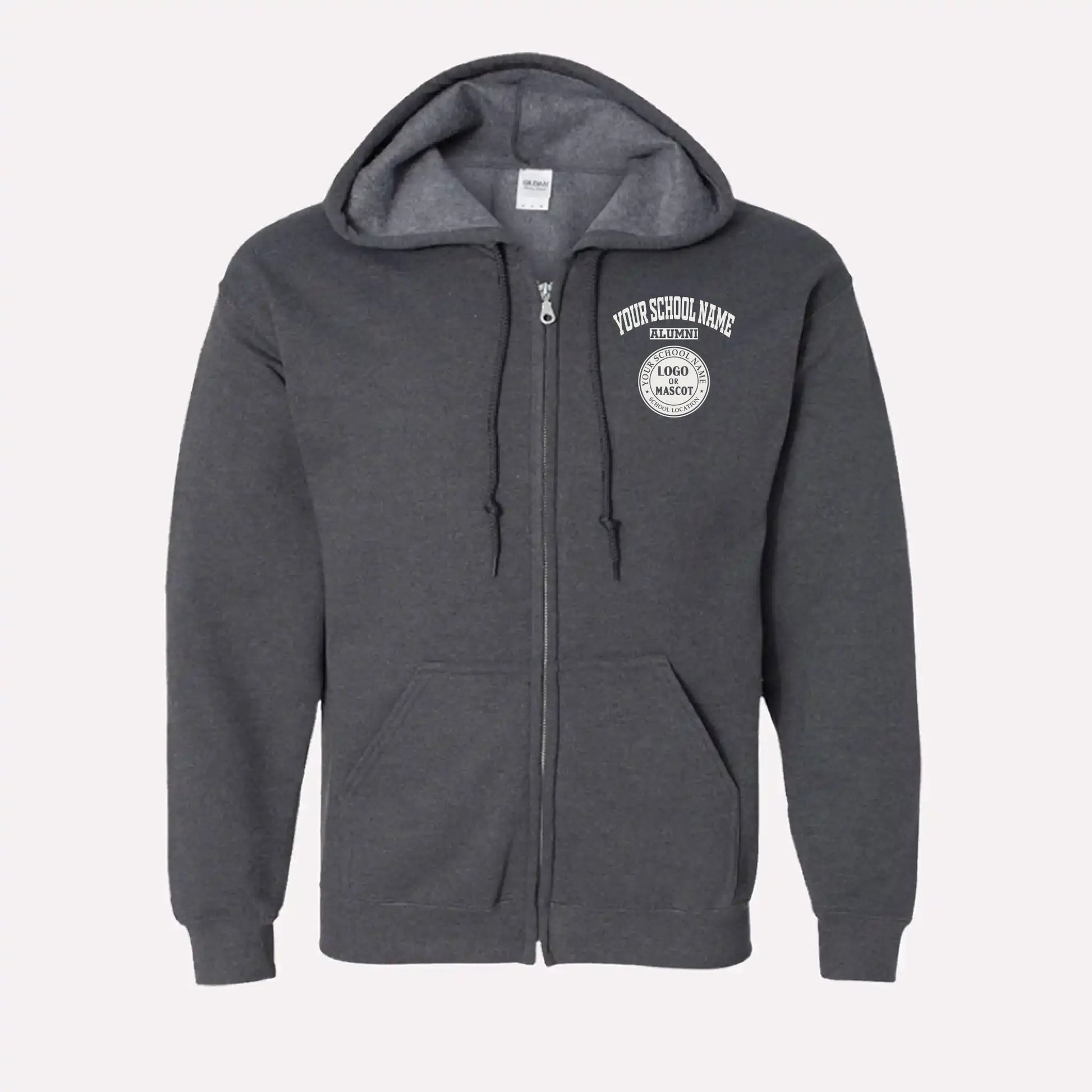 Personalized Alumni Zip Hoodie in Dark Heather - Custom college hoodie gift idea by Almatershop