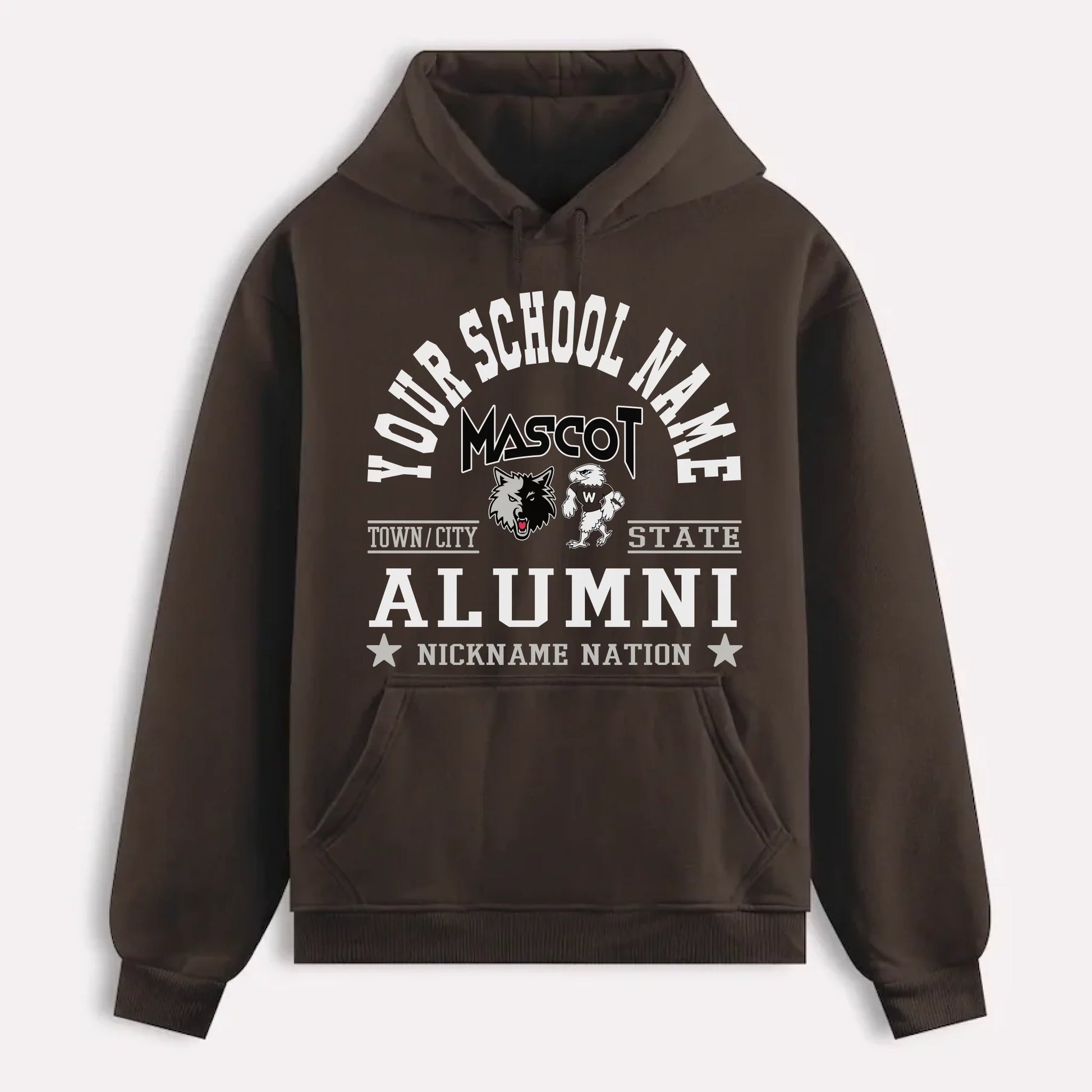 A navy blue custom alumni hoodie with a personalized "School Nation" design, a perfect gift for class reunions.