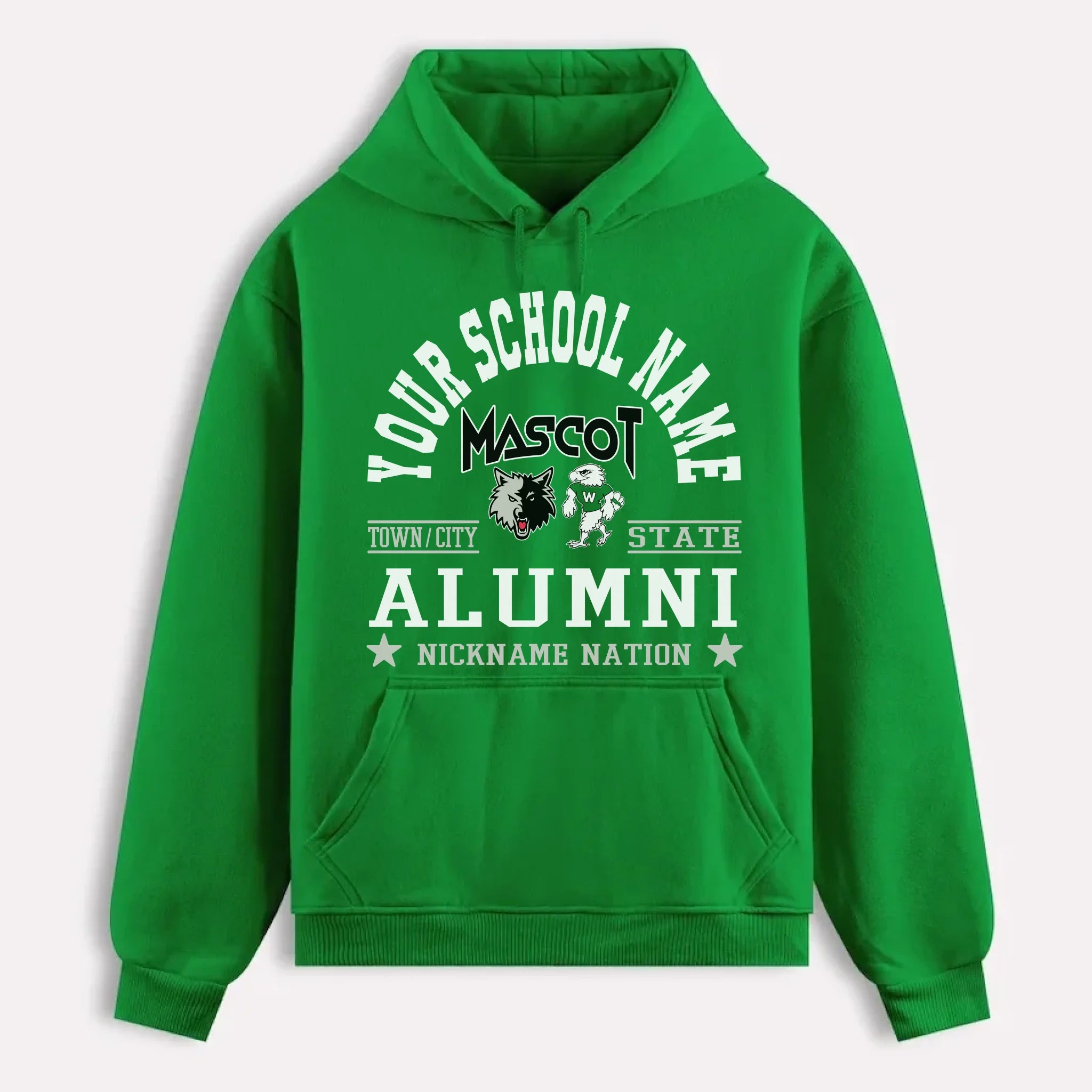 A navy blue custom alumni hoodie with a personalized "School Nation" design, a perfect gift for class reunions.