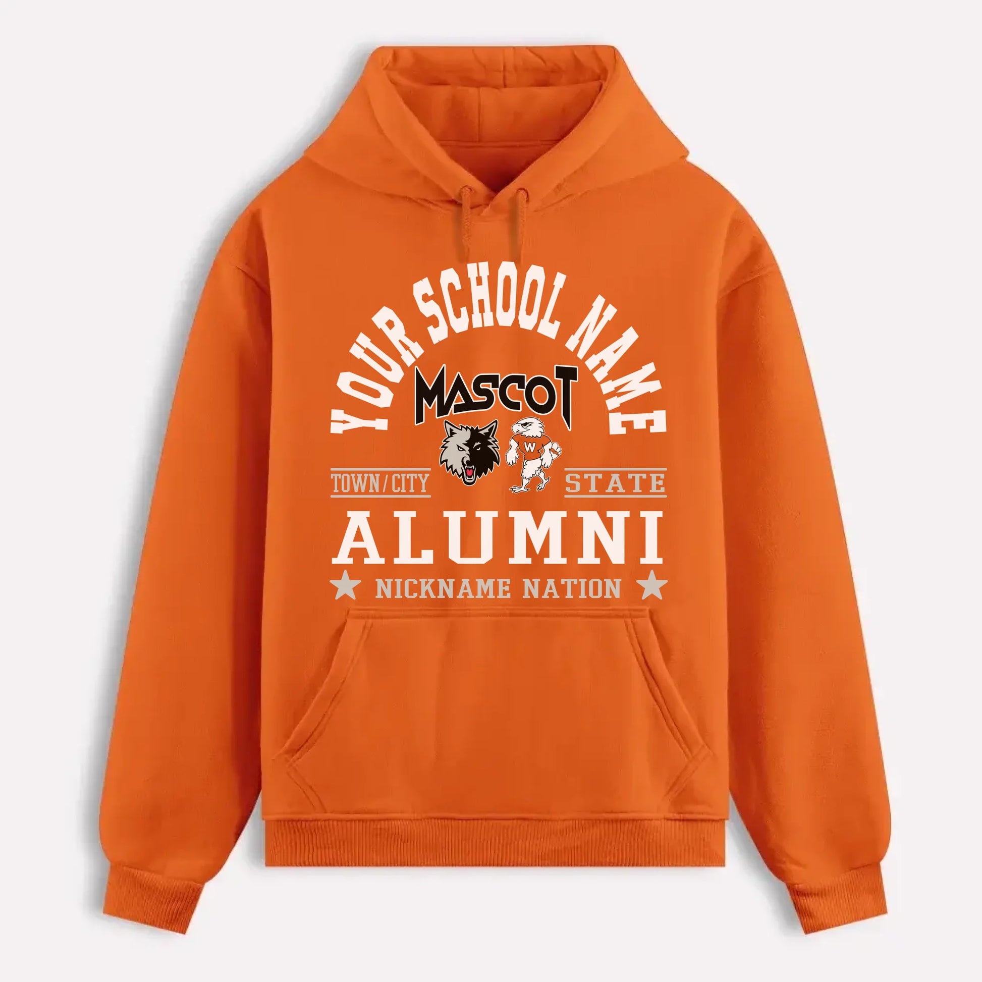 A navy blue custom alumni hoodie with a personalized "School Nation" design, a perfect gift for class reunions.