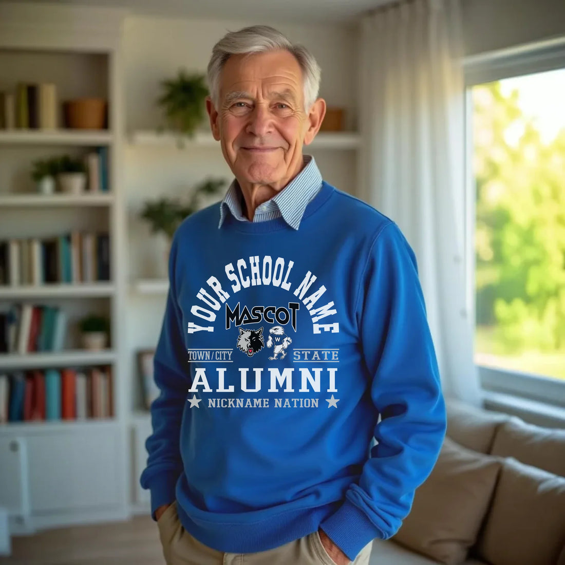 An orange custom alumni sweatshirt with a personalized "School Nation" design, a great gift for class reunions.