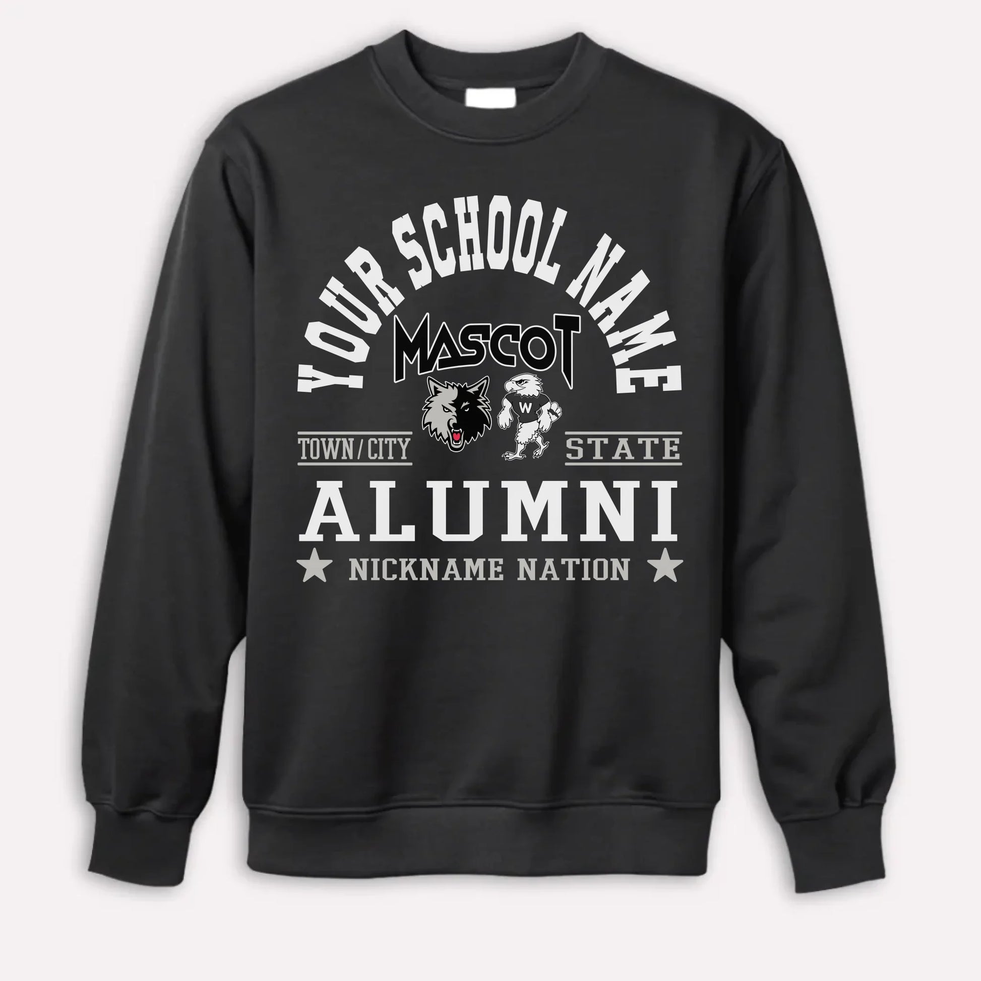 An orange custom alumni sweatshirt with a personalized "School Nation" design, a great gift for class reunions.