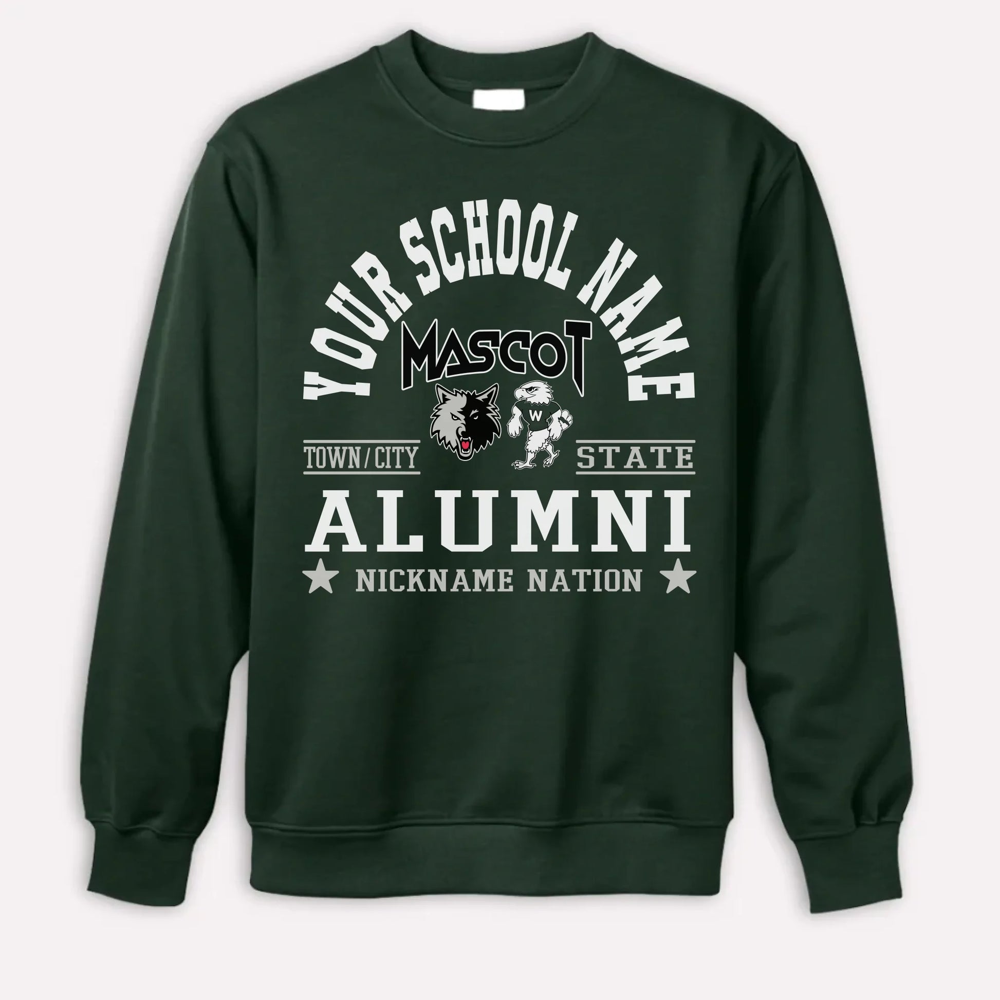 An orange custom alumni sweatshirt with a personalized "School Nation" design, a great gift for class reunions.