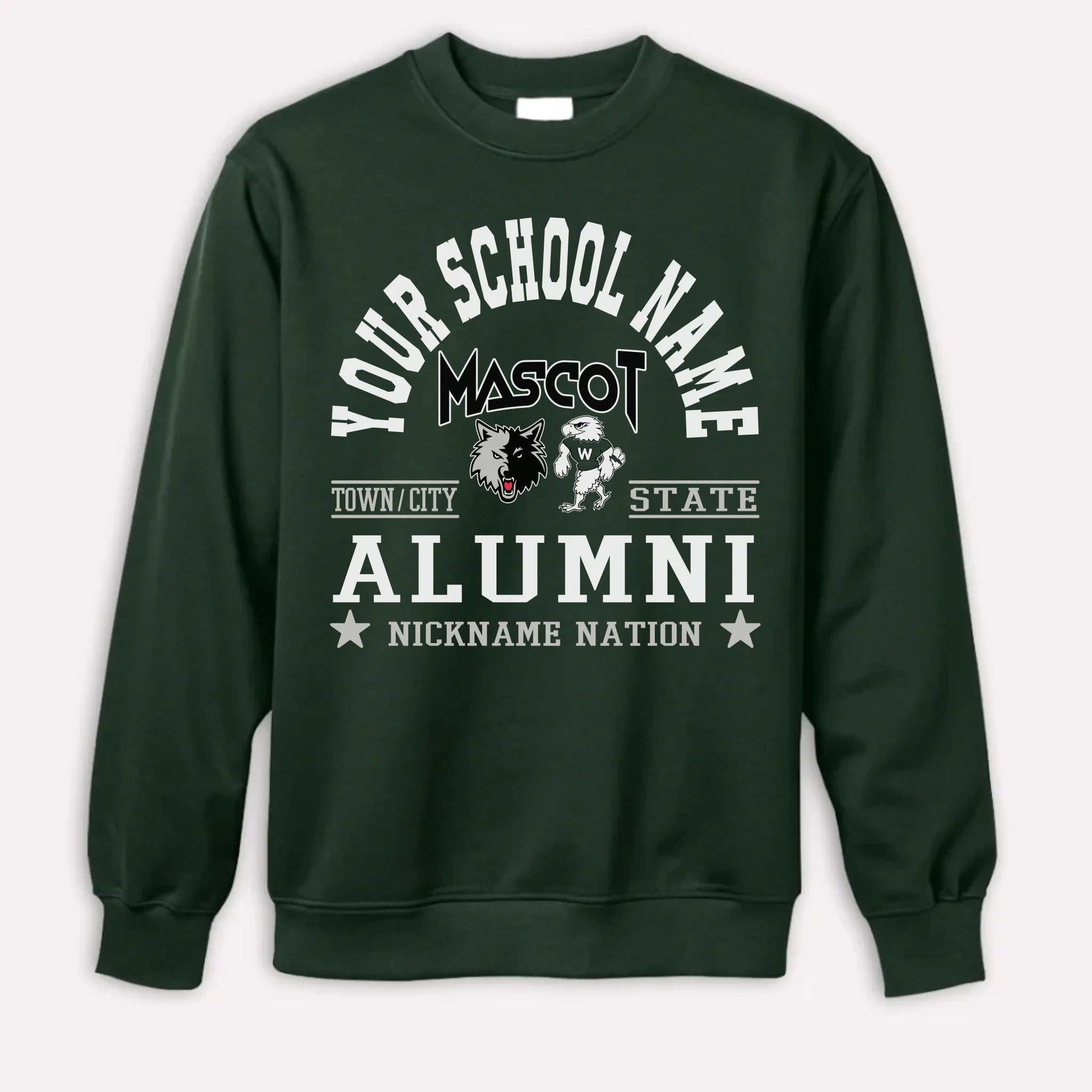 An orange custom alumni sweatshirt with a personalized "School Nation" design, a great gift for class reunions.