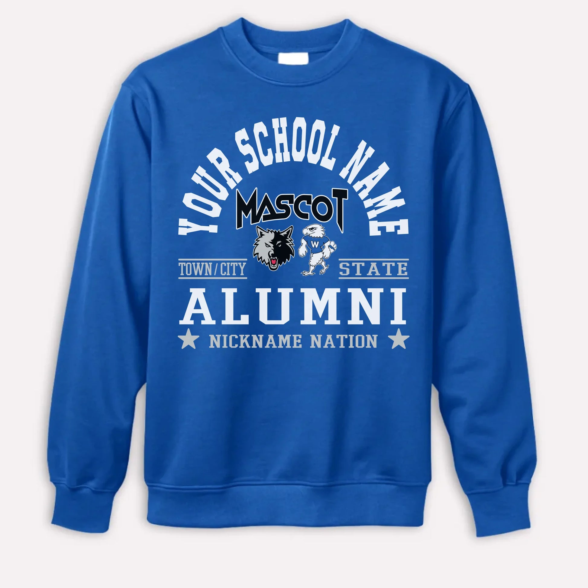 An orange custom alumni sweatshirt with a personalized "School Nation" design, a great gift for class reunions.
