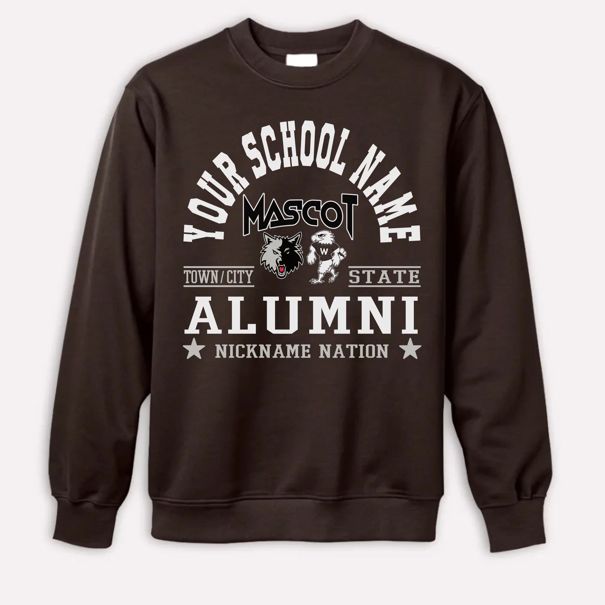 An orange custom alumni sweatshirt with a personalized "School Nation" design, a great gift for class reunions.