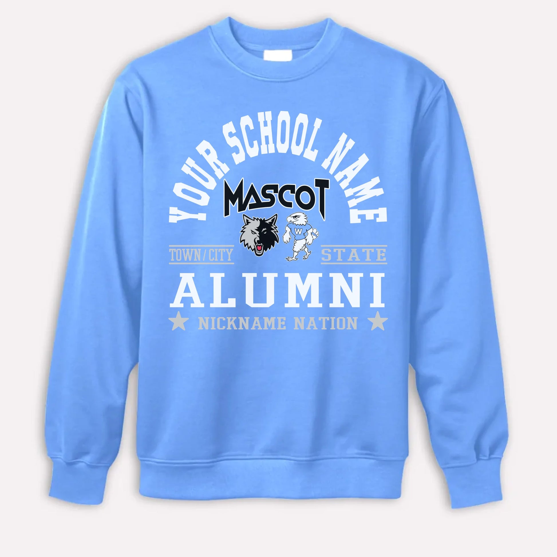 An orange custom alumni sweatshirt with a personalized "School Nation" design, a great gift for class reunions.