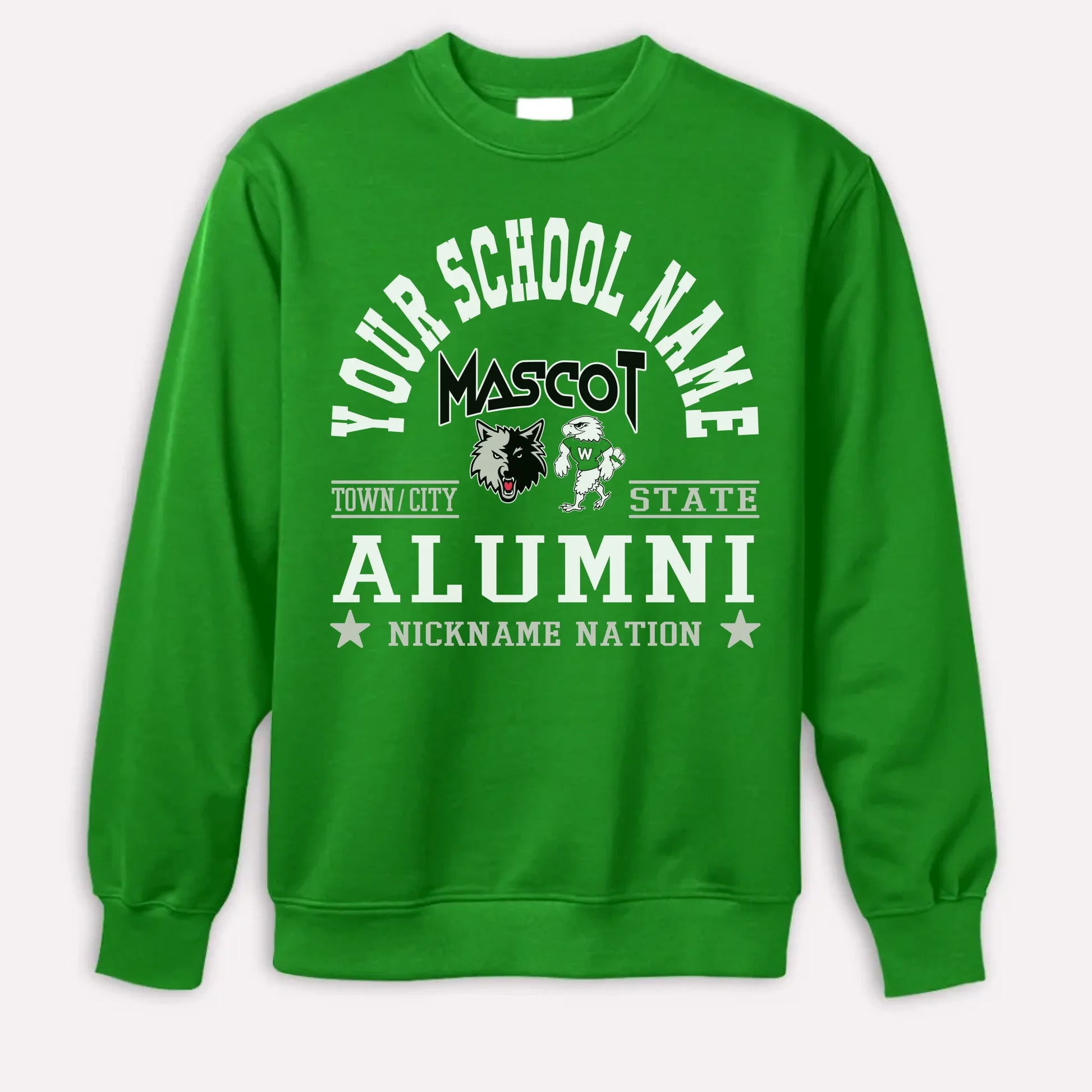 An orange custom alumni sweatshirt with a personalized "School Nation" design, a great gift for class reunions.