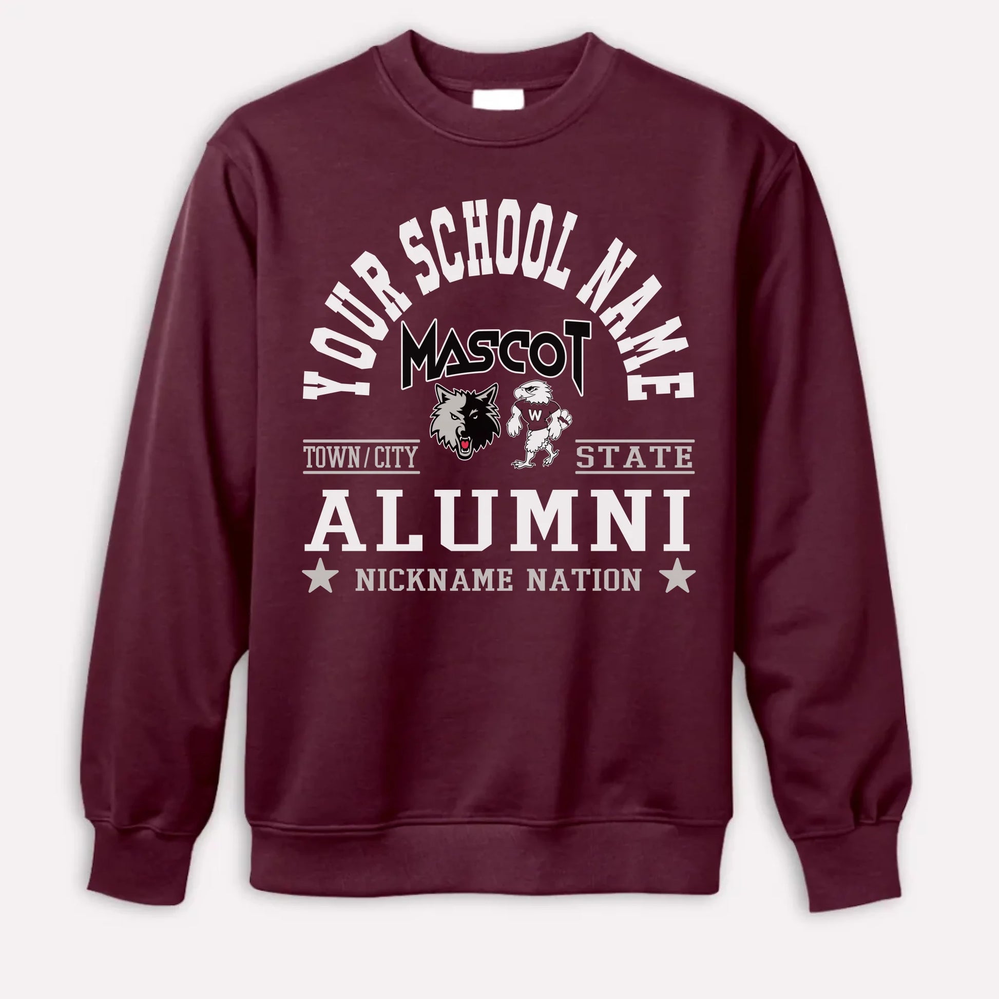 An orange custom alumni sweatshirt with a personalized "School Nation" design, a great gift for class reunions.