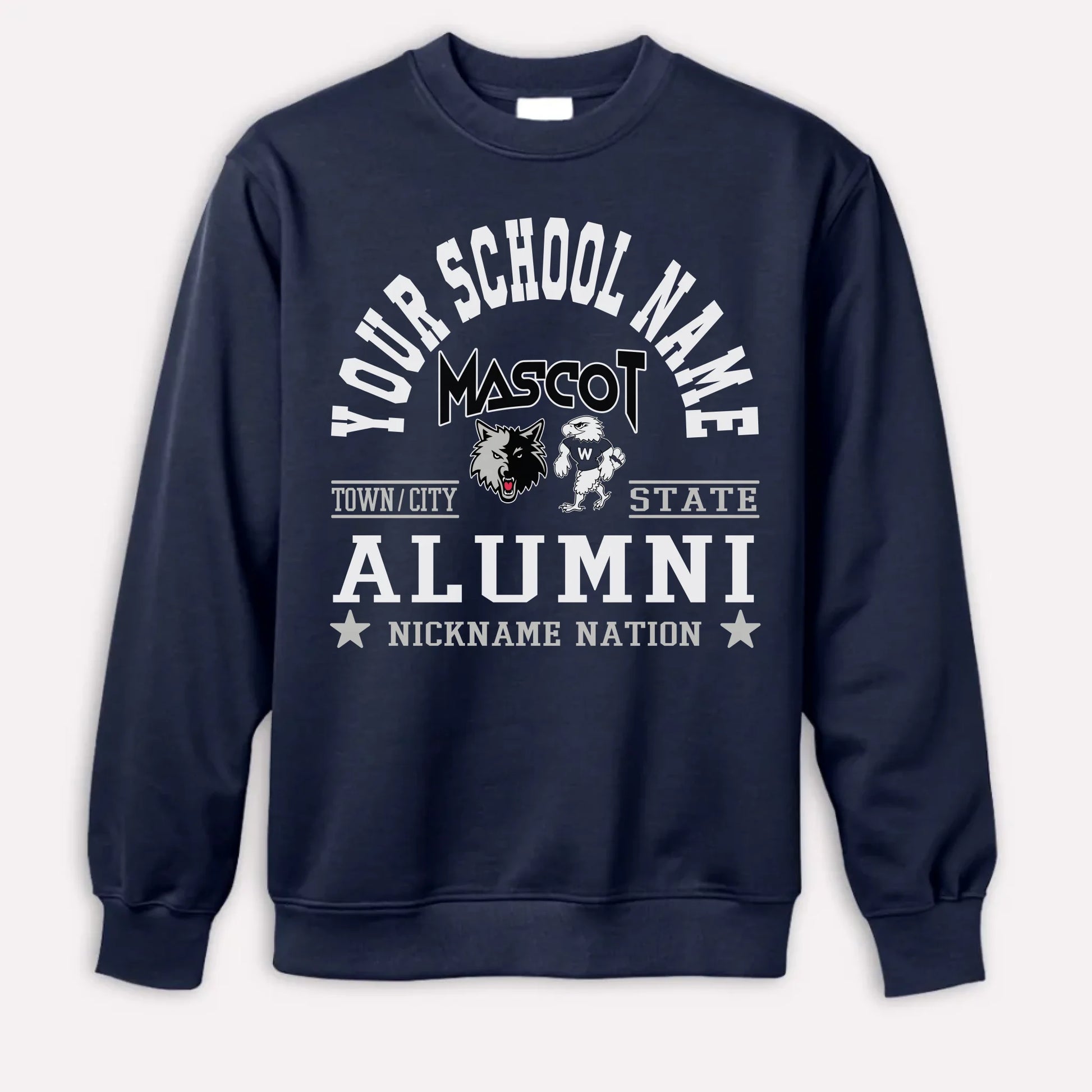 An orange custom alumni sweatshirt with a personalized "School Nation" design, a great gift for class reunions.