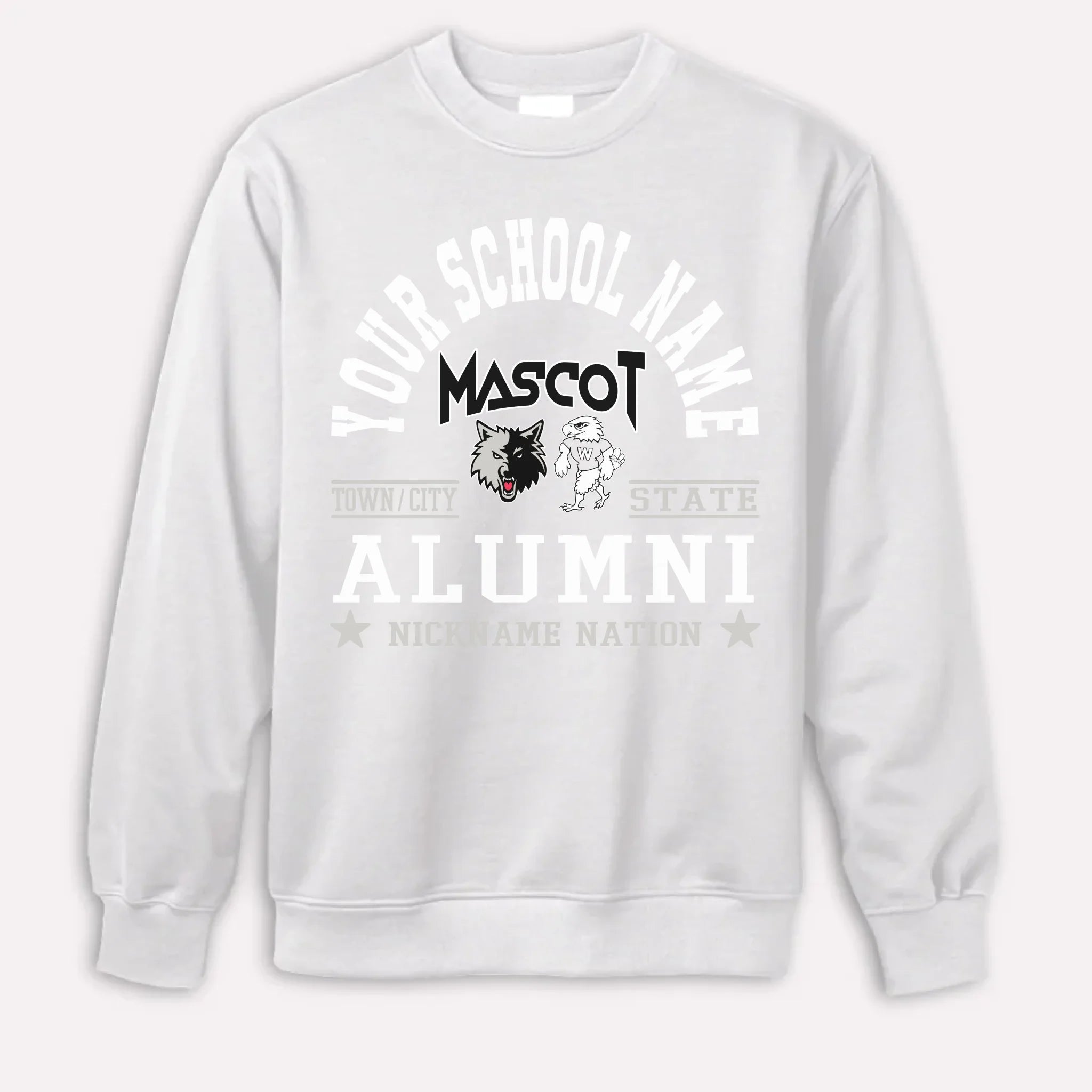 An orange custom alumni sweatshirt with a personalized "School Nation" design, a great gift for class reunions.