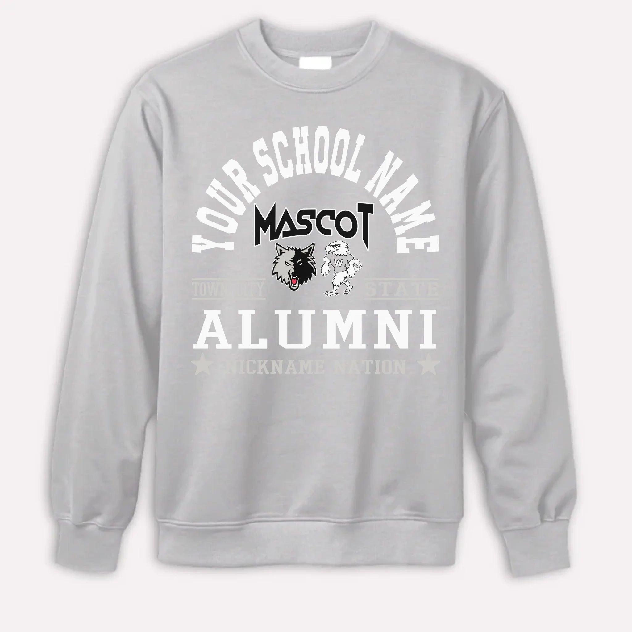 An orange custom alumni sweatshirt with a personalized "School Nation" design, a great gift for class reunions.