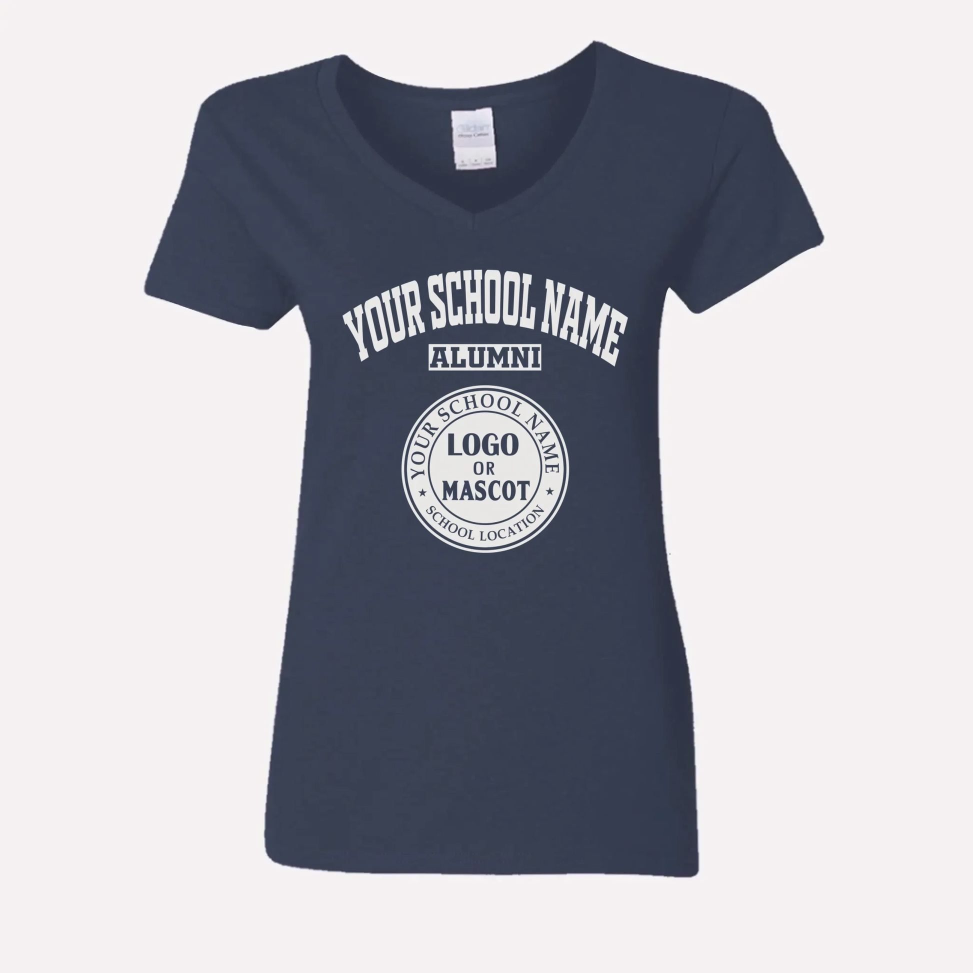 A black custom women's v-neck t-shirt for alumnae, a classic piece of college apparel