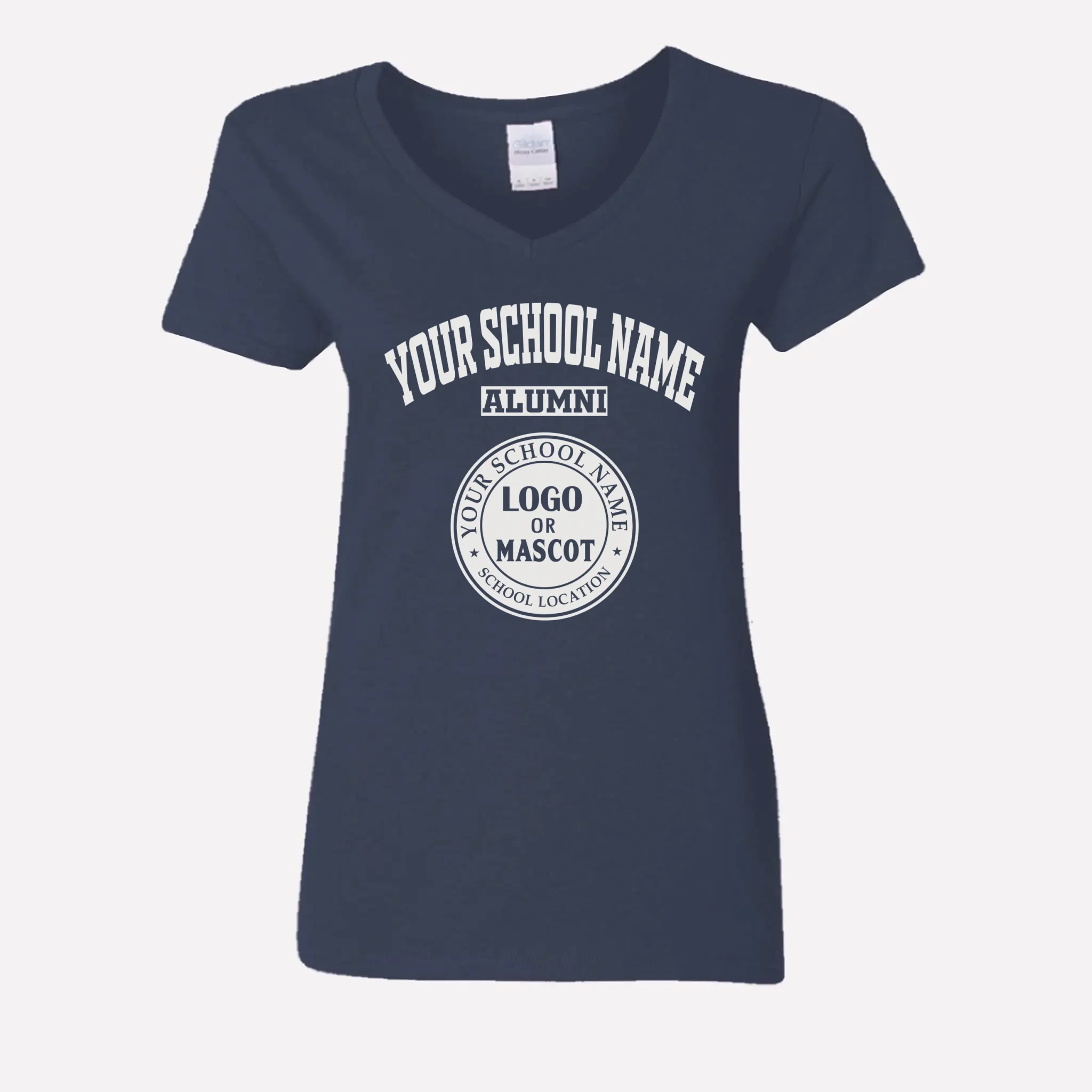 A black custom women's v-neck t-shirt for alumnae, a classic piece of college apparel