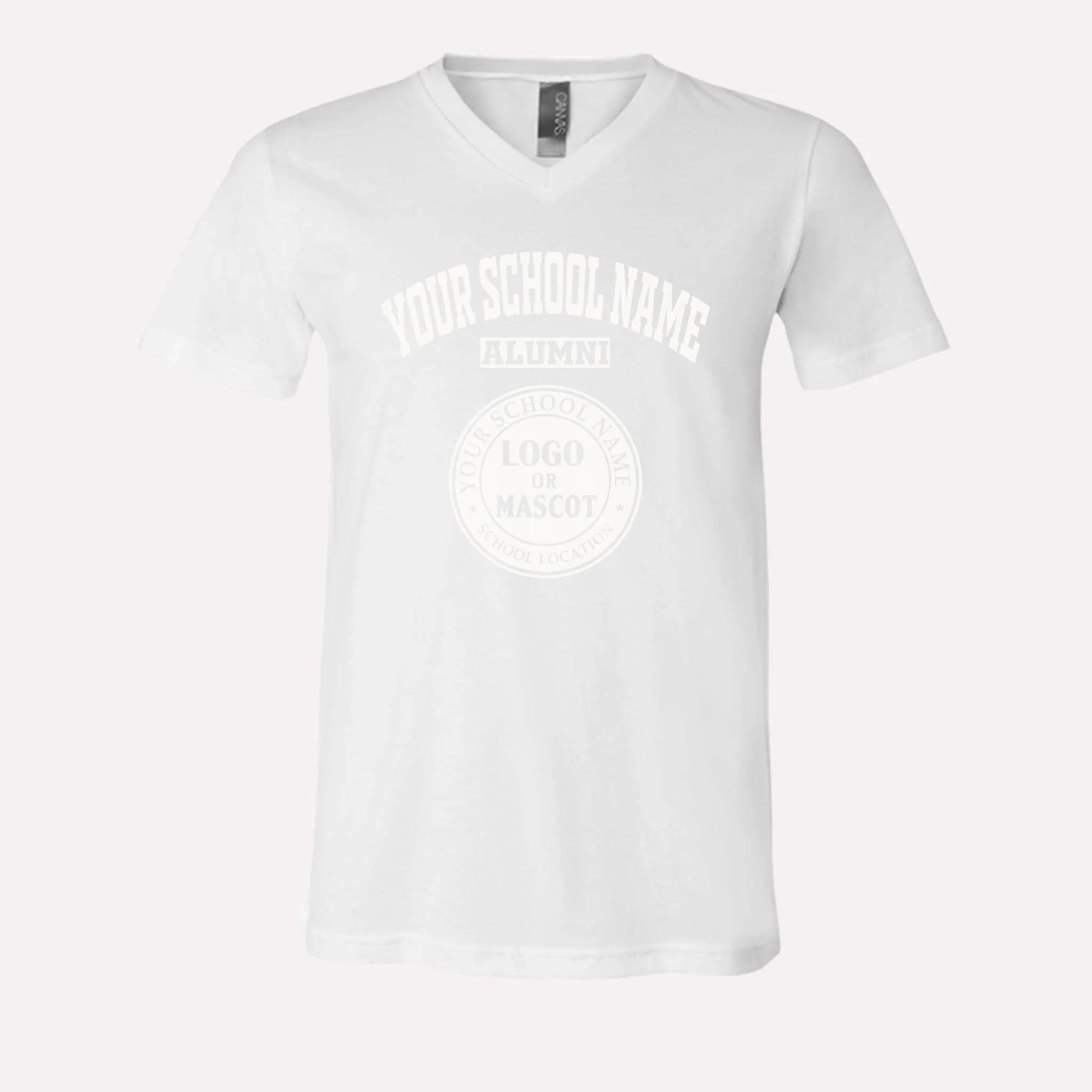 A crisp white personalized alumni v-neck t-shirt, a thoughtful and sentimental graduation gift