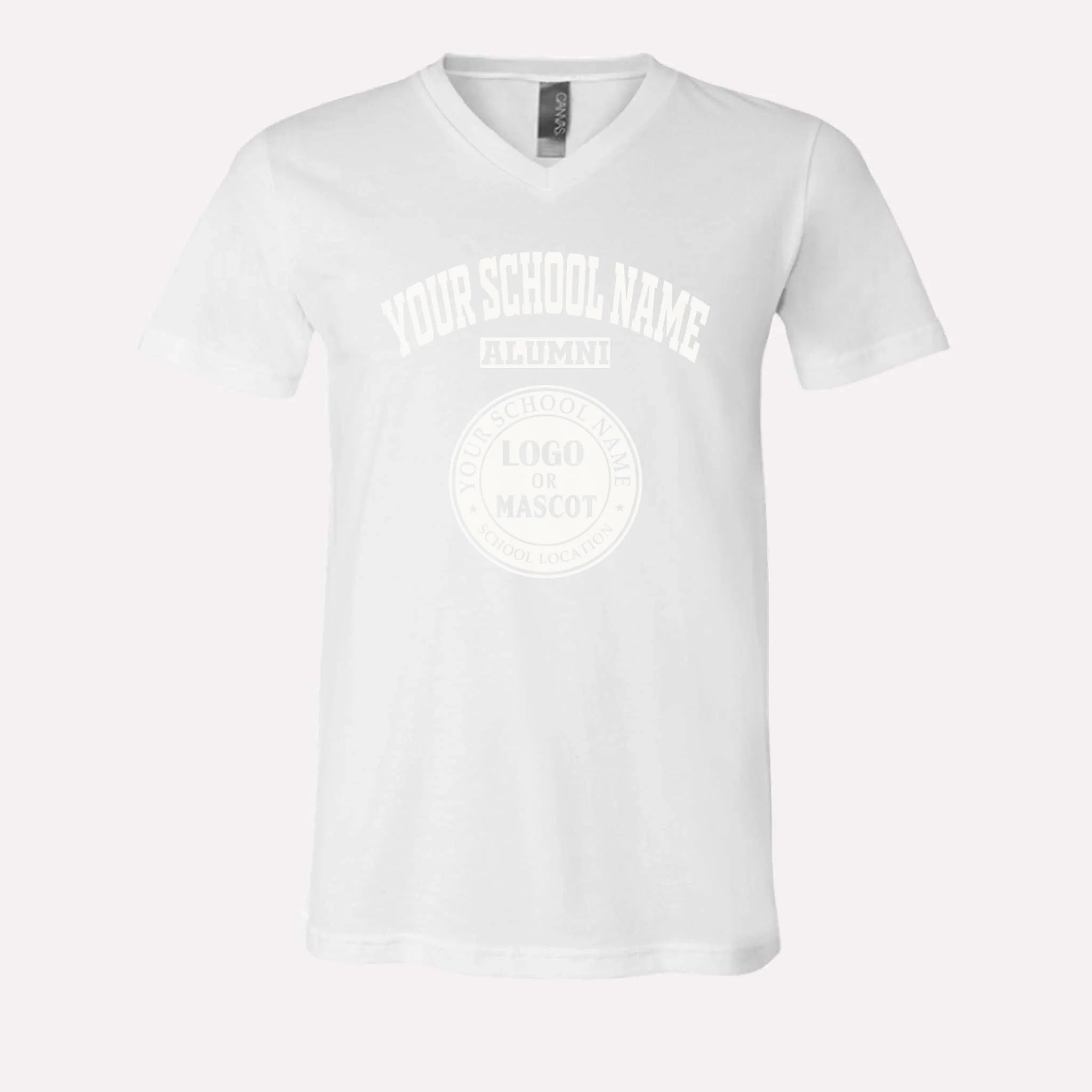 A crisp white personalized alumni v-neck t-shirt, a thoughtful and sentimental graduation gift