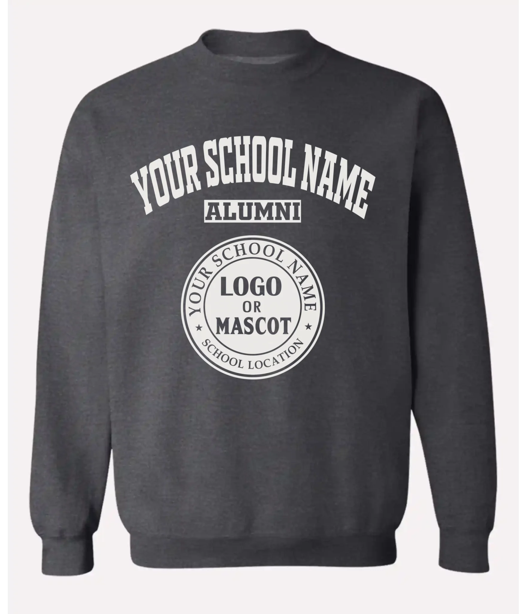 White alumni crewneck sweatshirt for custom school prints
