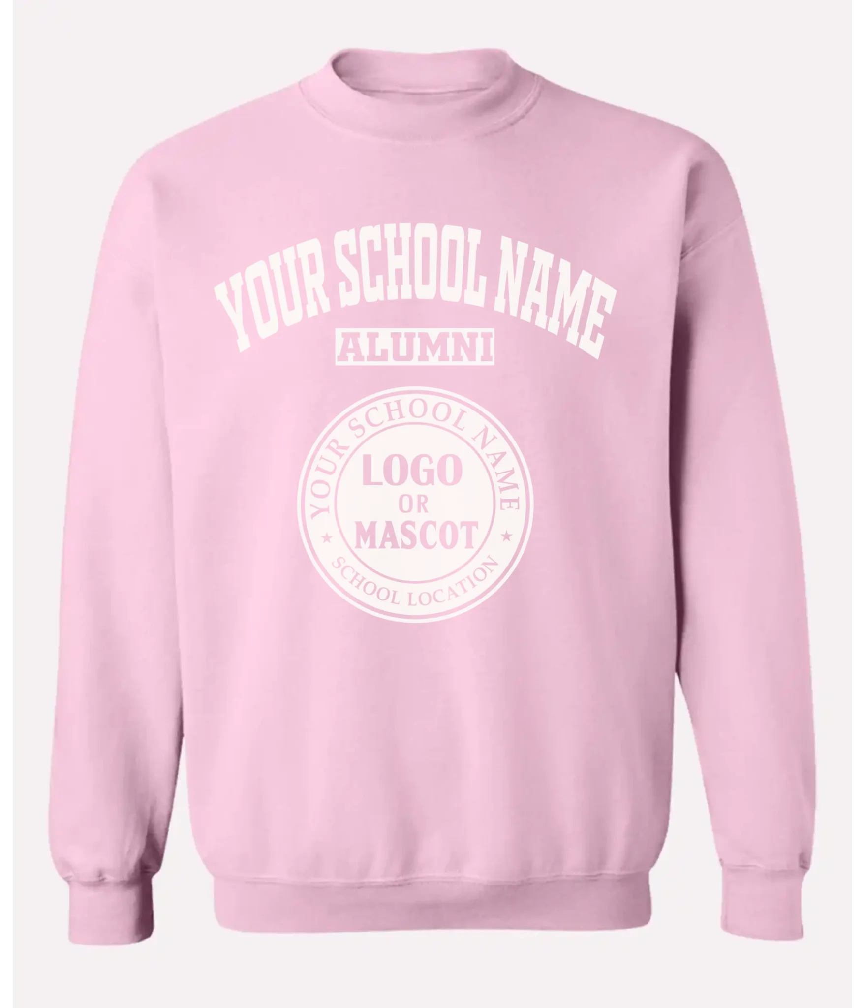 White alumni crewneck sweatshirt for custom school prints