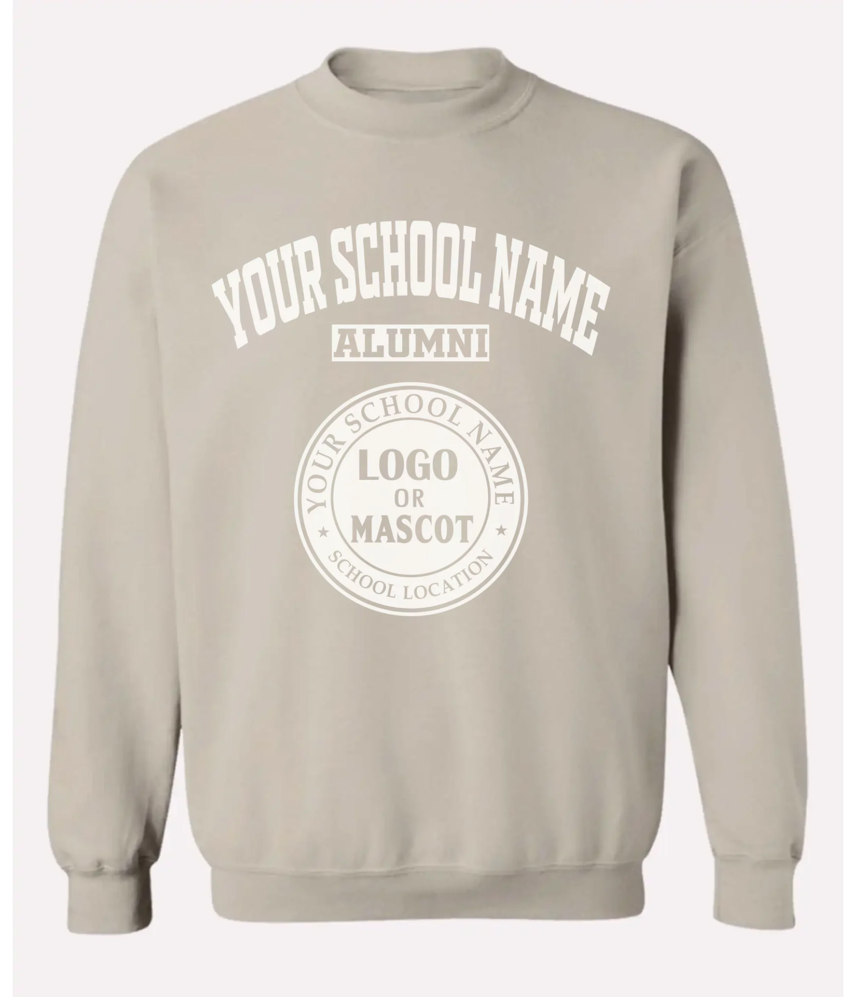 White alumni crewneck sweatshirt for custom school prints