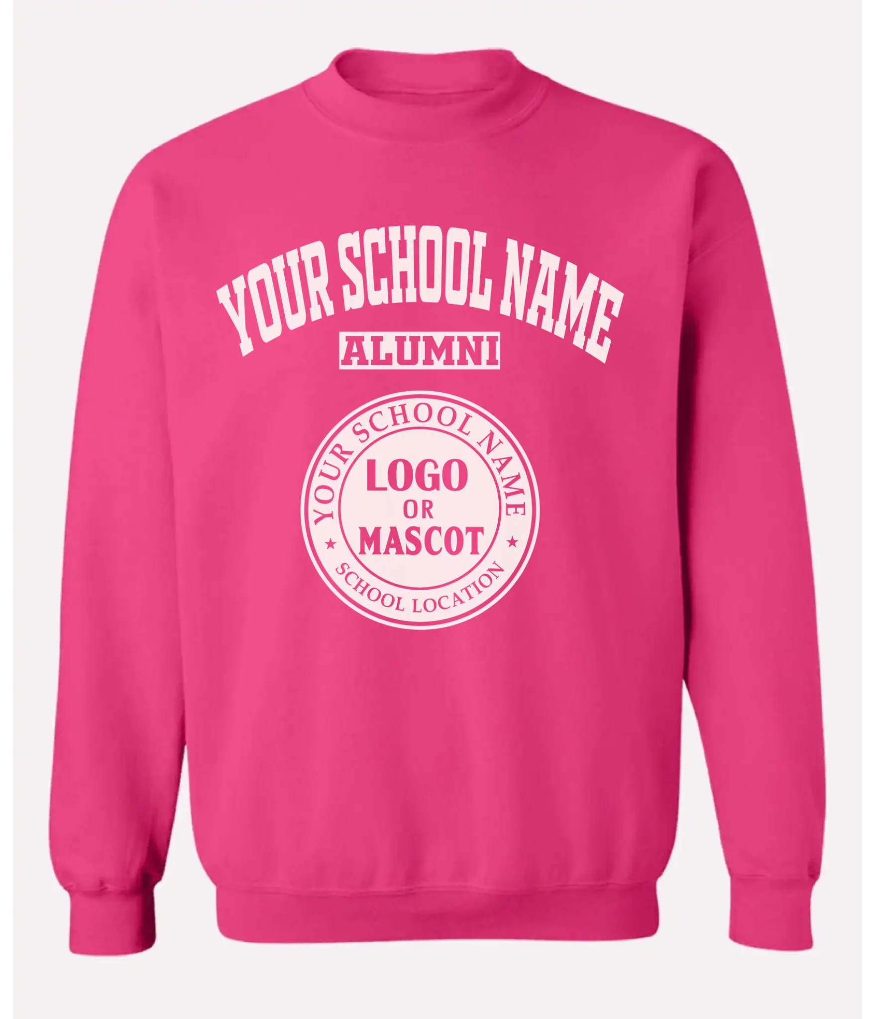 White alumni crewneck sweatshirt for custom school prints