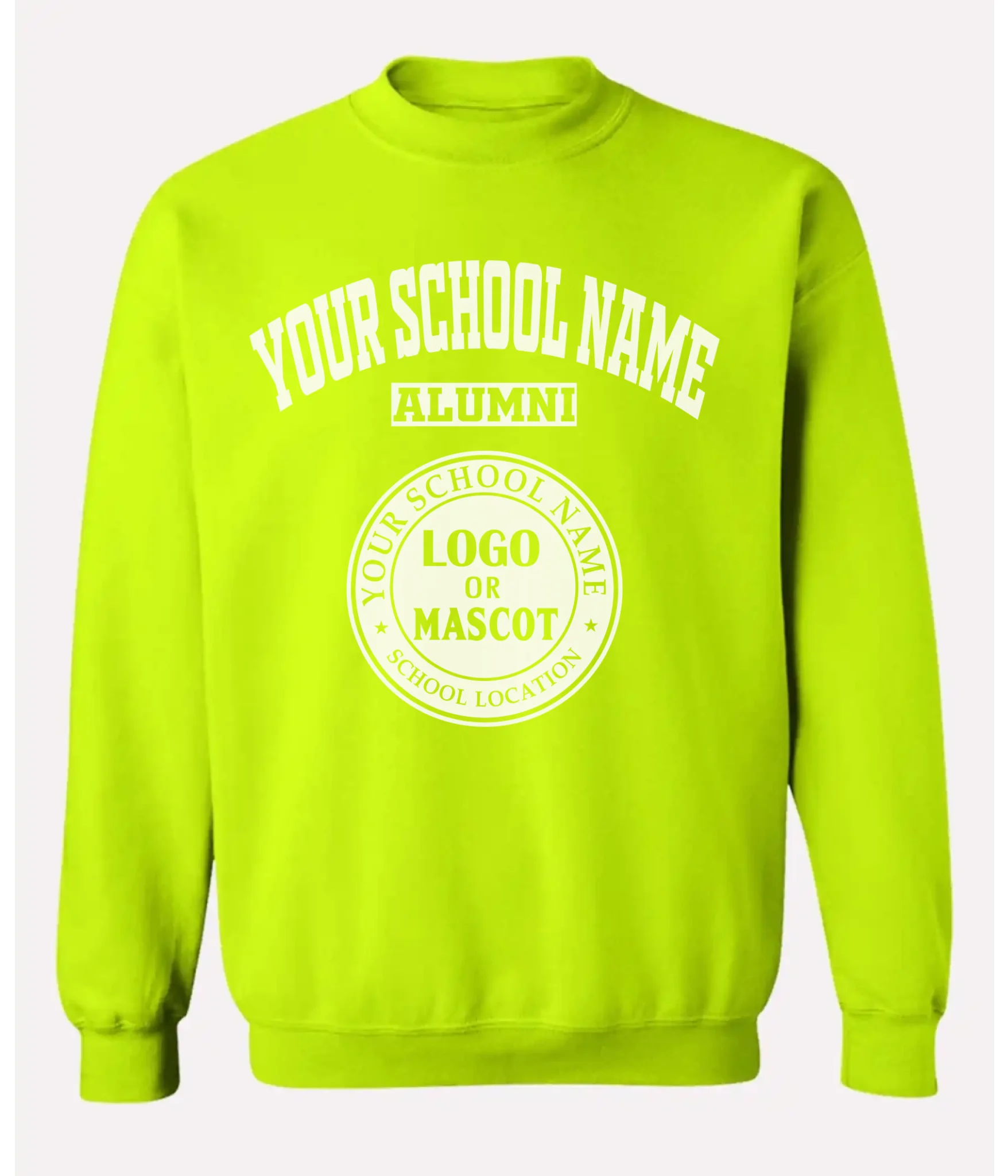 White alumni crewneck sweatshirt for custom school prints