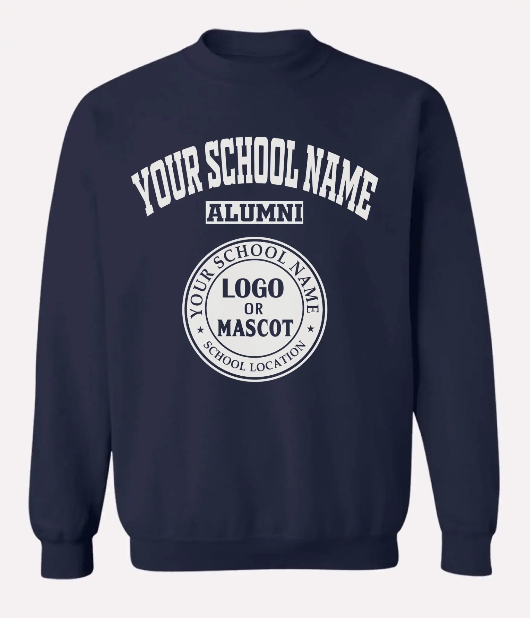 Navy blue personalized university sweatshirt, a classic for alumni events