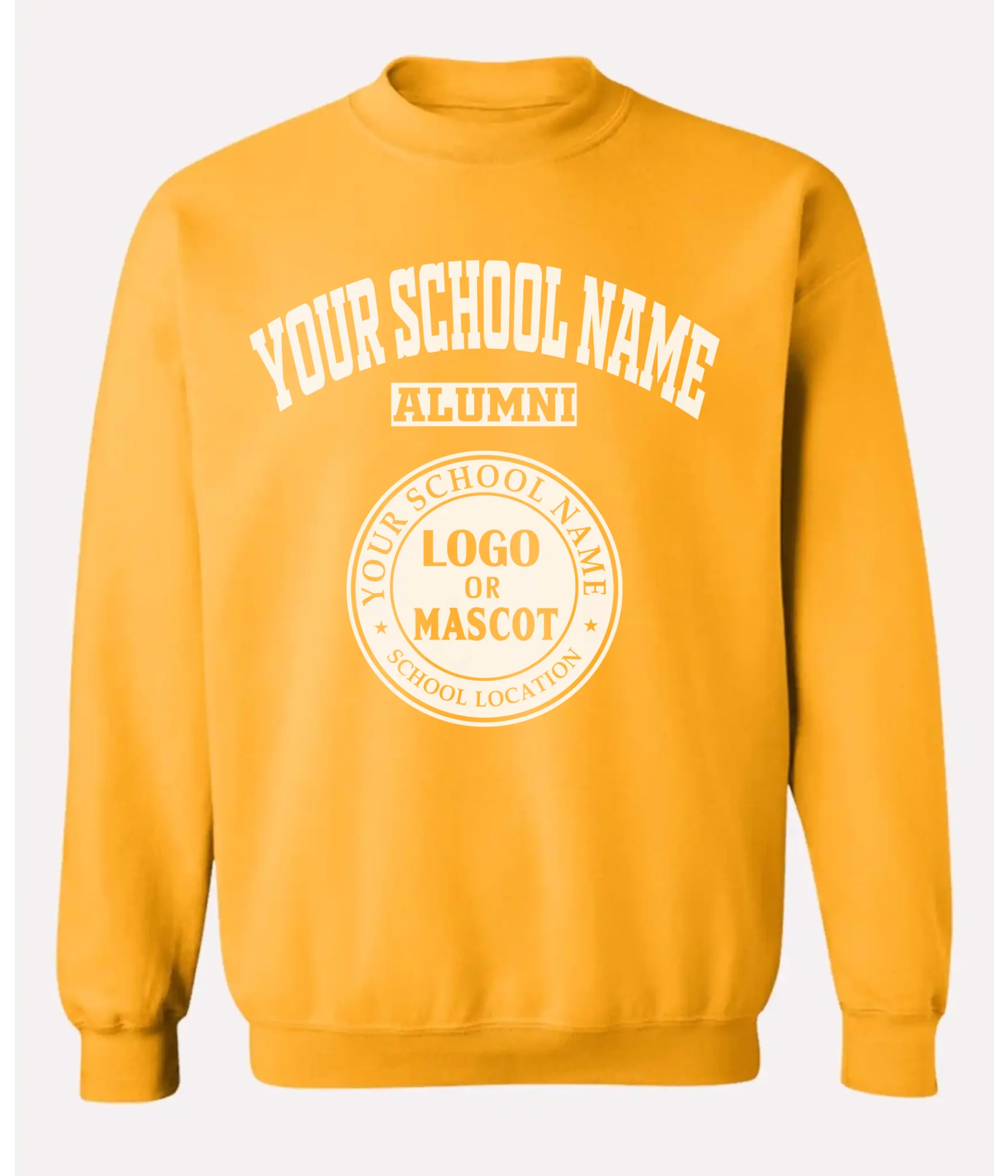 White alumni crewneck sweatshirt for custom school prints