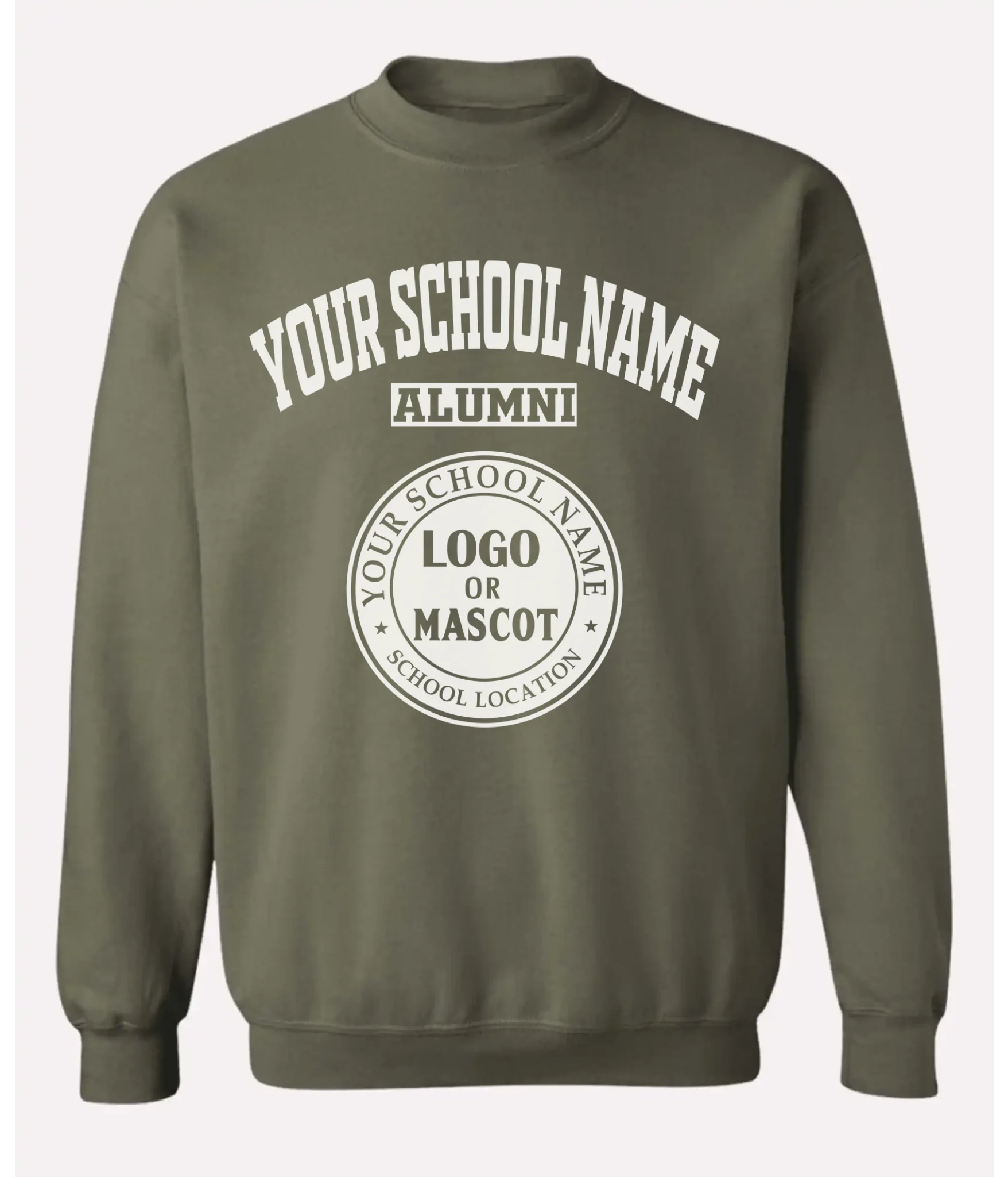 White alumni crewneck sweatshirt for custom school prints