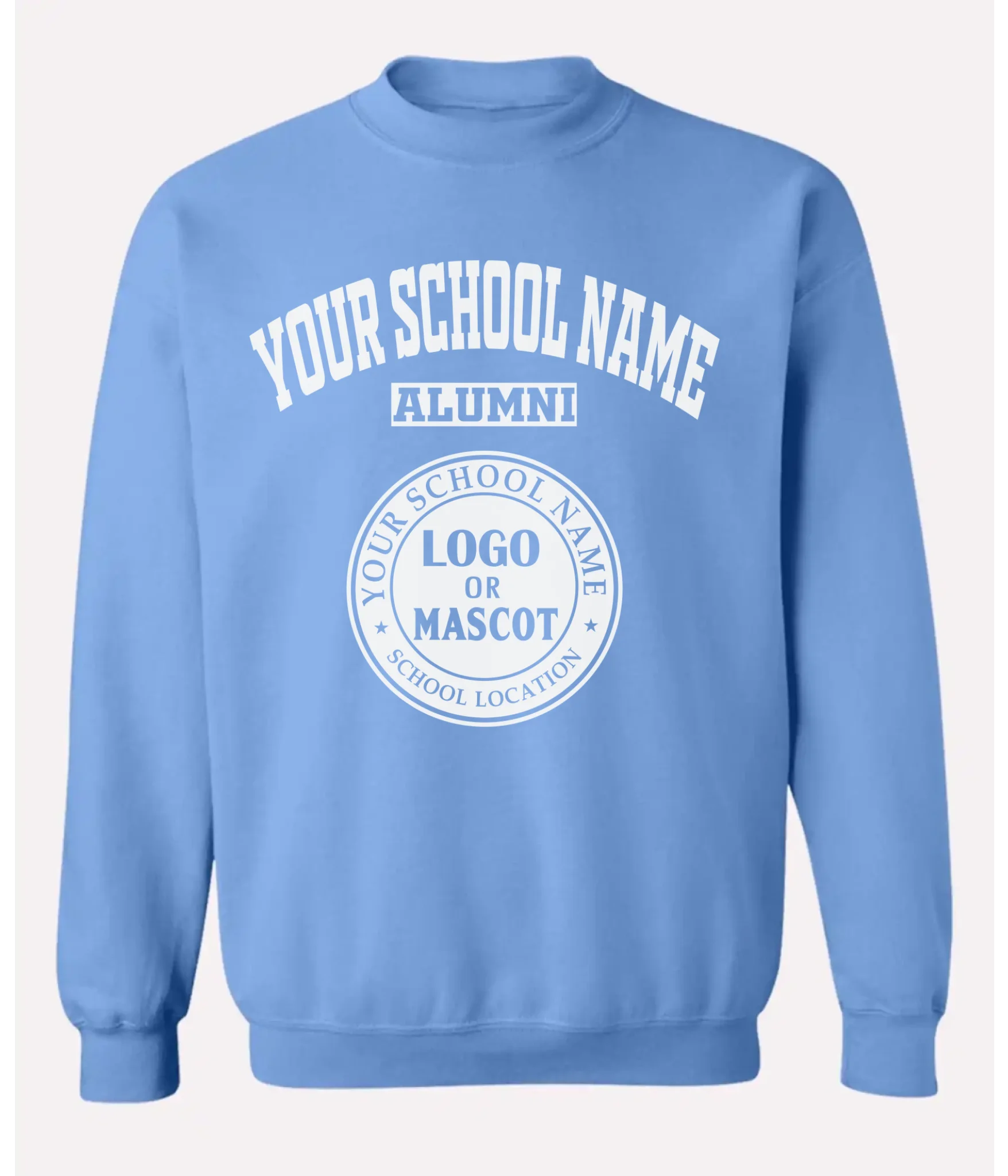 White alumni crewneck sweatshirt for custom school prints