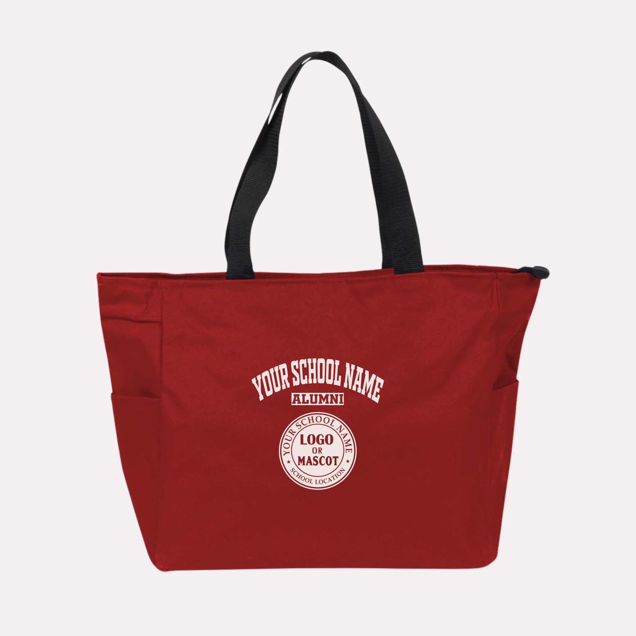 A royal blue custom college apparel tote bag, a great souvenir for university alumni.