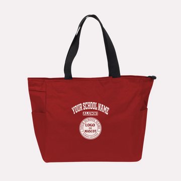 A royal blue custom college apparel tote bag, a great souvenir for university alumni.
