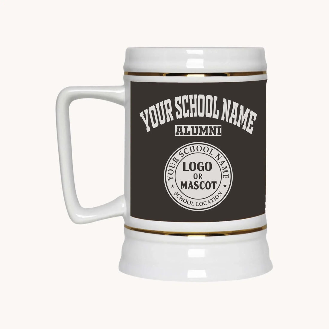 A 22oz ceramic beer stein in black, a perfect personalized alumni gift for graduates from Almatershop