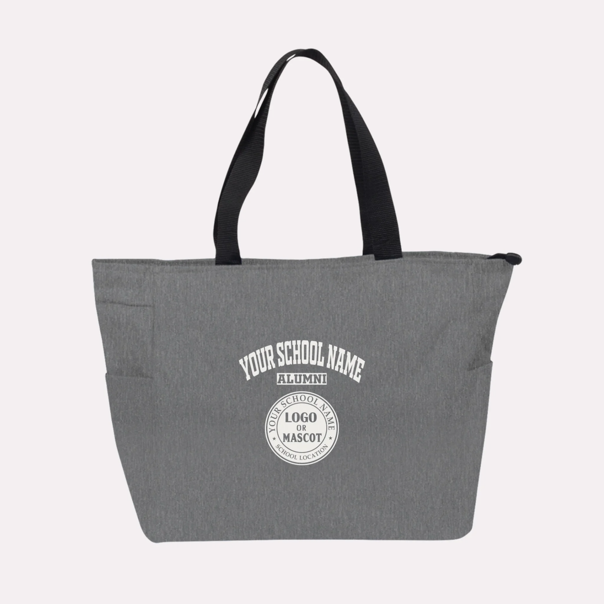 A royal blue custom college apparel tote bag, a great souvenir for university alumni.