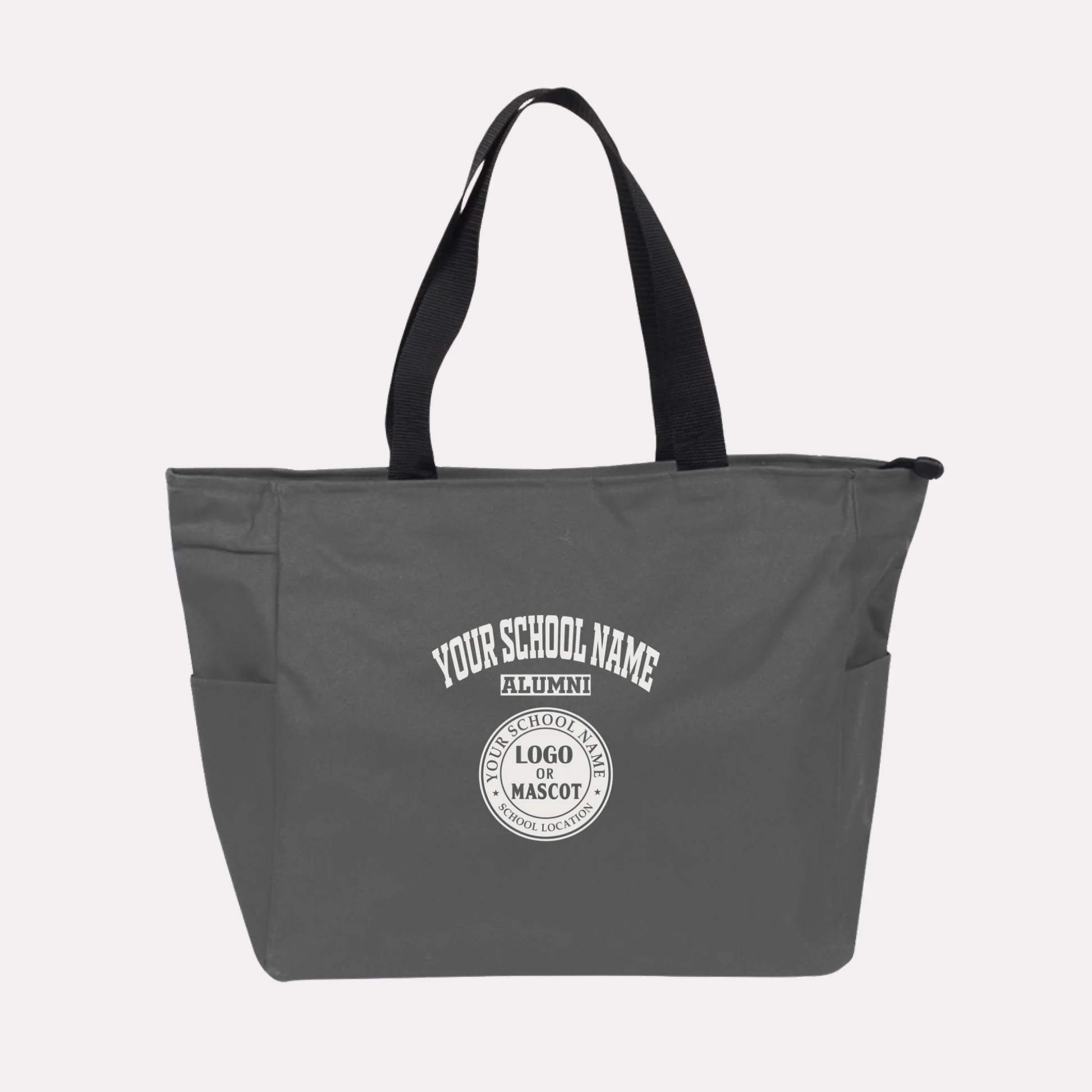 A royal blue custom college apparel tote bag, a great souvenir for university alumni.