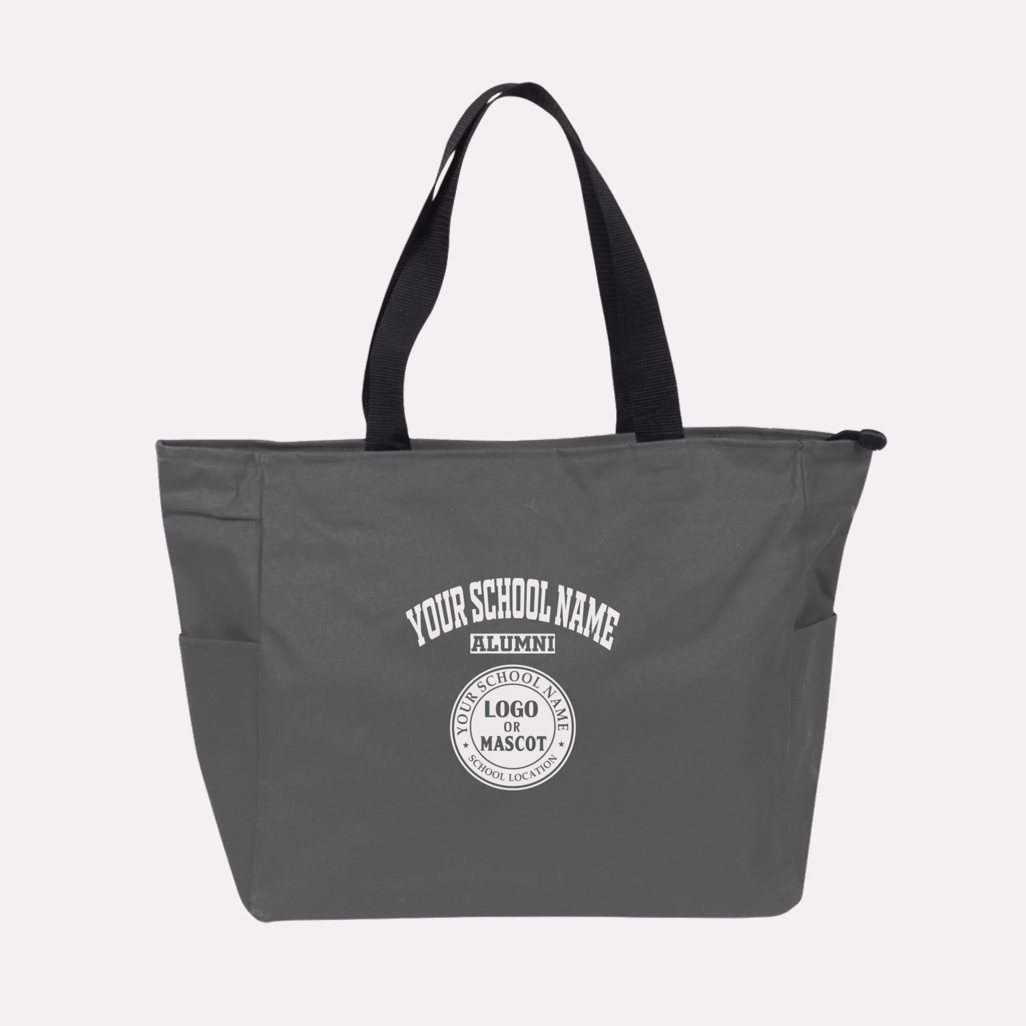 A royal blue custom college apparel tote bag, a great souvenir for university alumni.