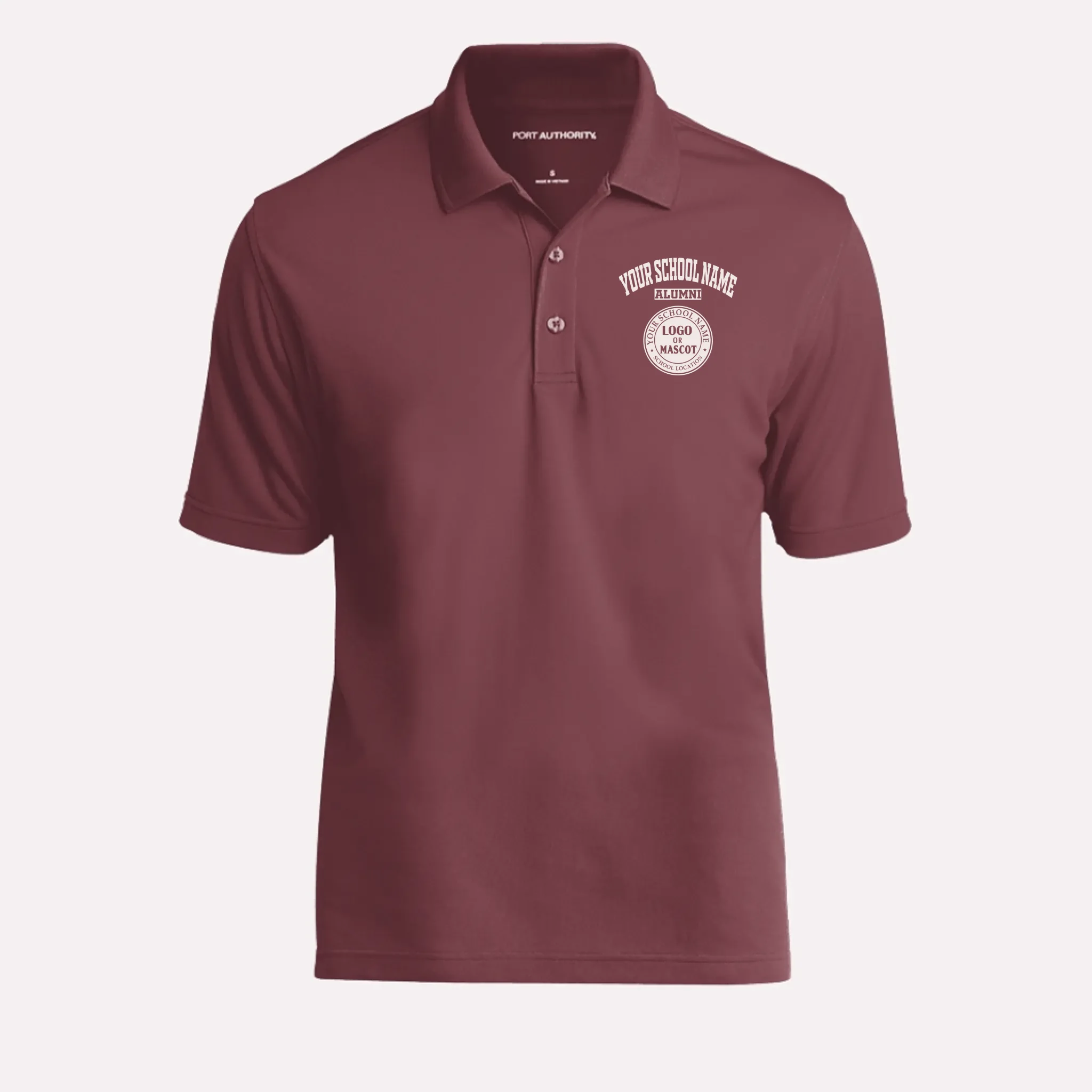 A maroon classic polo, stylish college apparel for alumni with a polished and traditional look.
